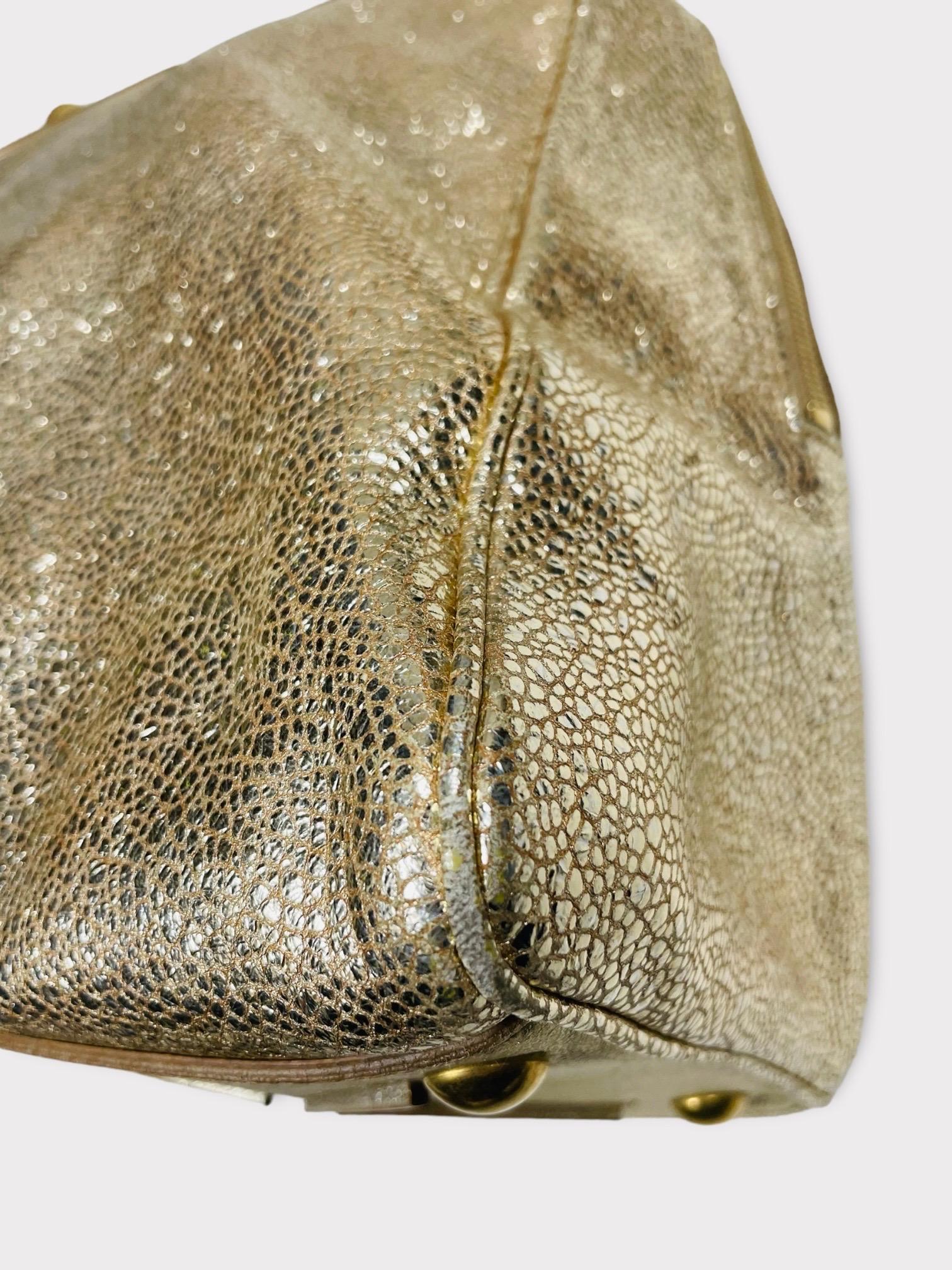 Saint Laurent Rive Gauche Metallic Gold Leather Medium Majorelle Tote Bag For Sale 3