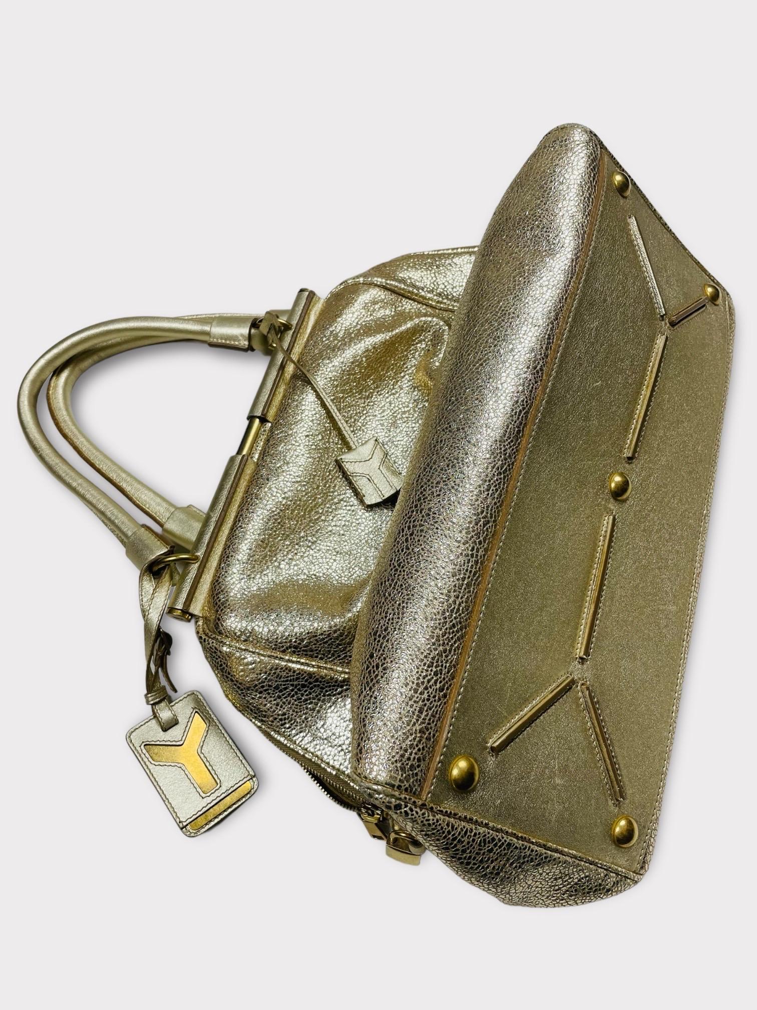 Saint Laurent Rive Gauche Metallic Gold Leather Medium Majorelle Tote Bag In Good Condition For Sale In Genève, CH