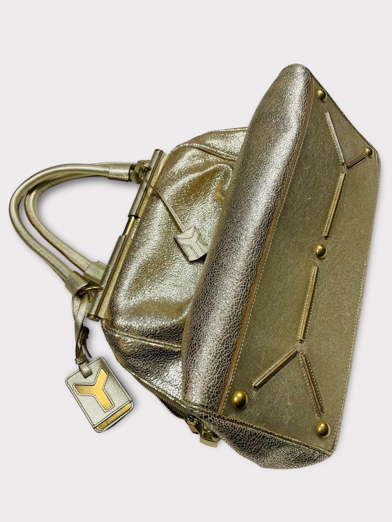 Saint Laurent Rive Gauche Metallic Gold Leather Medium Majorelle Tote Bag In Good Condition In Genève, CH