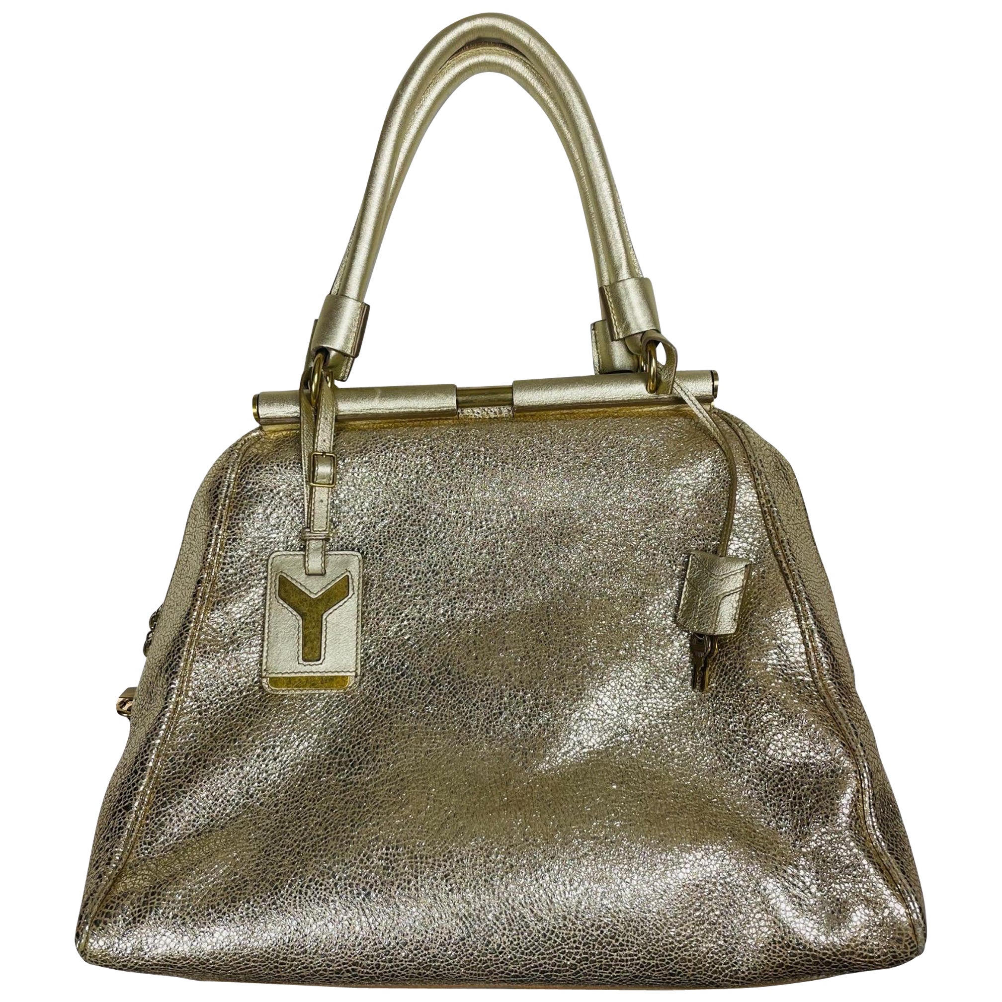 Saint Laurent Rive Gauche Metallic Gold Leather Medium Majorelle Tote Bag