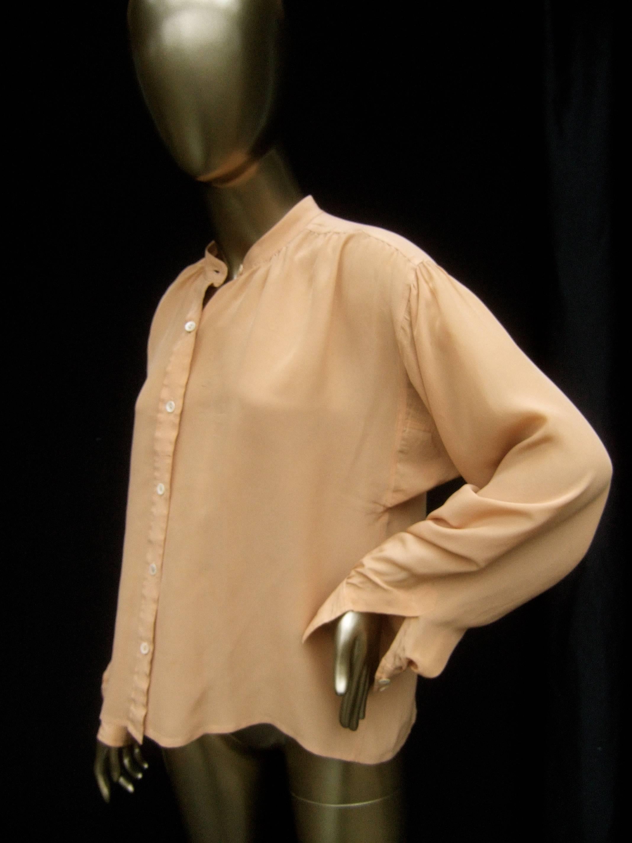 Saint Laurent Rive Gauche Peach Silk Blouse c 1970s  In Fair Condition In University City, MO