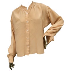 Saint Laurent Rive Gauche Peach Silk Blouse c 1970s