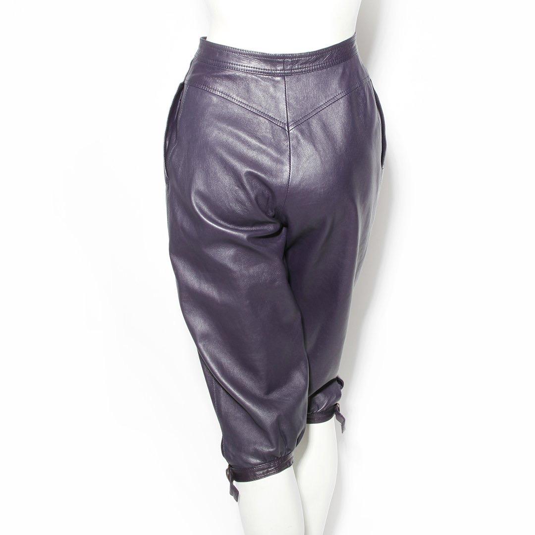 purple leather pants
