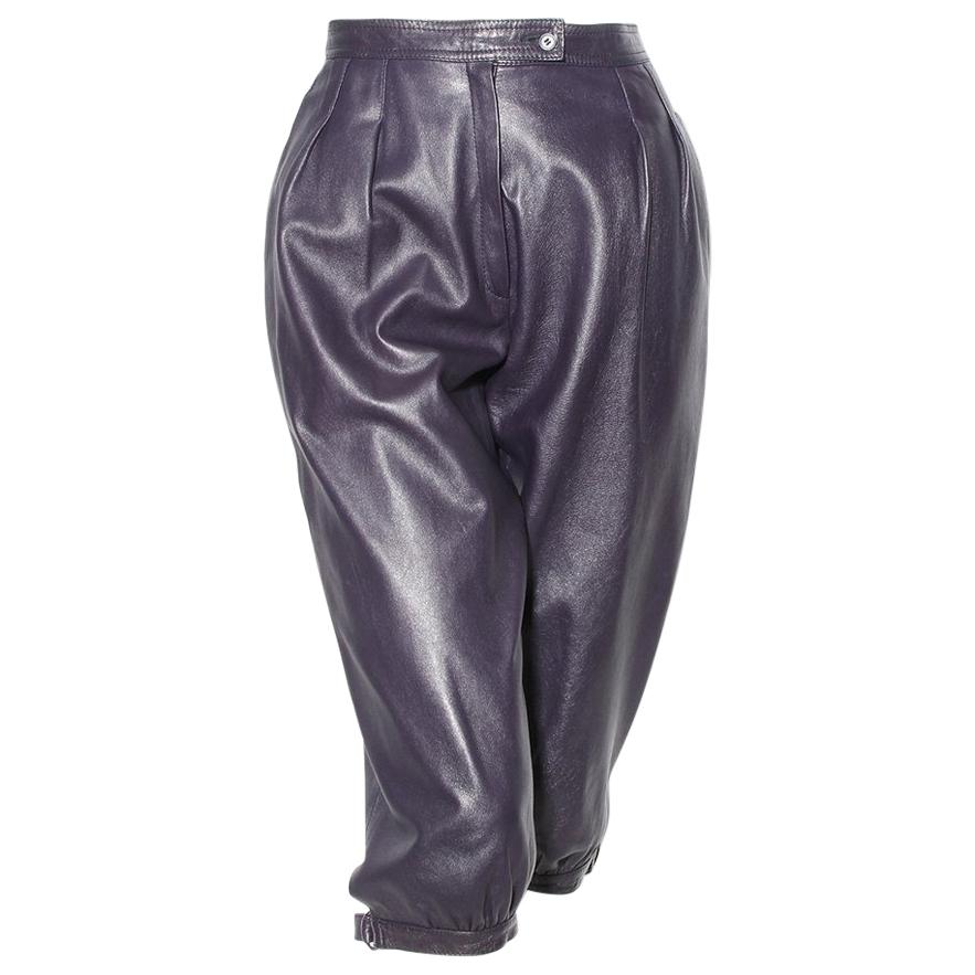 Saint Laurent Rive Gauche Purple Leather Culottes For Sale