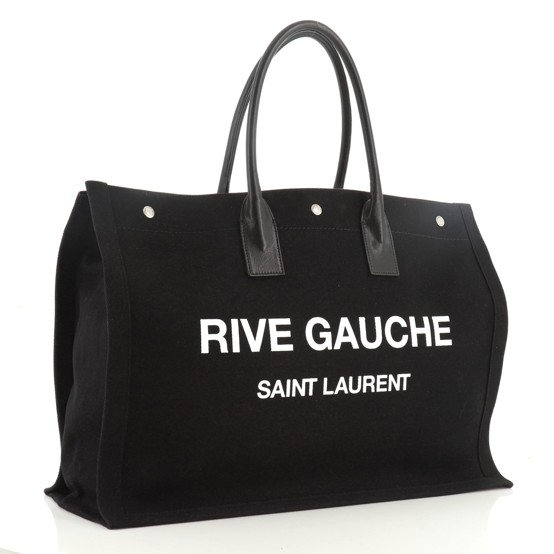 Black Saint Laurent Rive Gauche Shopper Tote Canvas Large