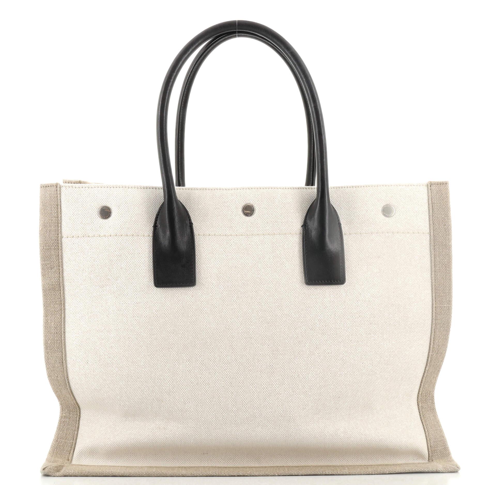 Beige Saint Laurent Rive Gauche Shopper Tote Canvas Small
