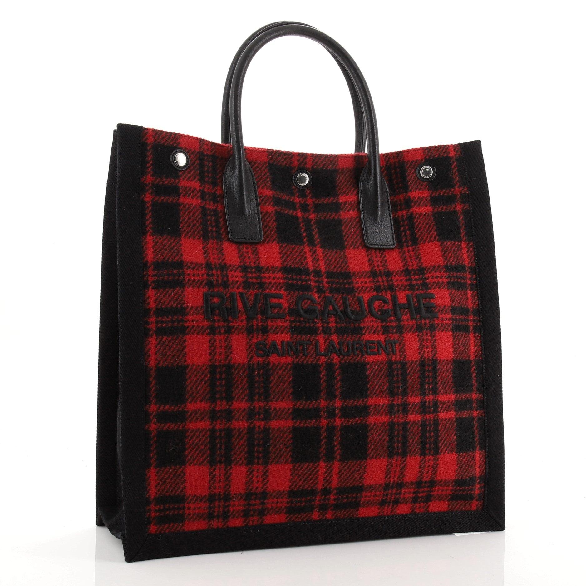 Black Saint Laurent Rive Gauche Shopper Tote Printed Wool Tall