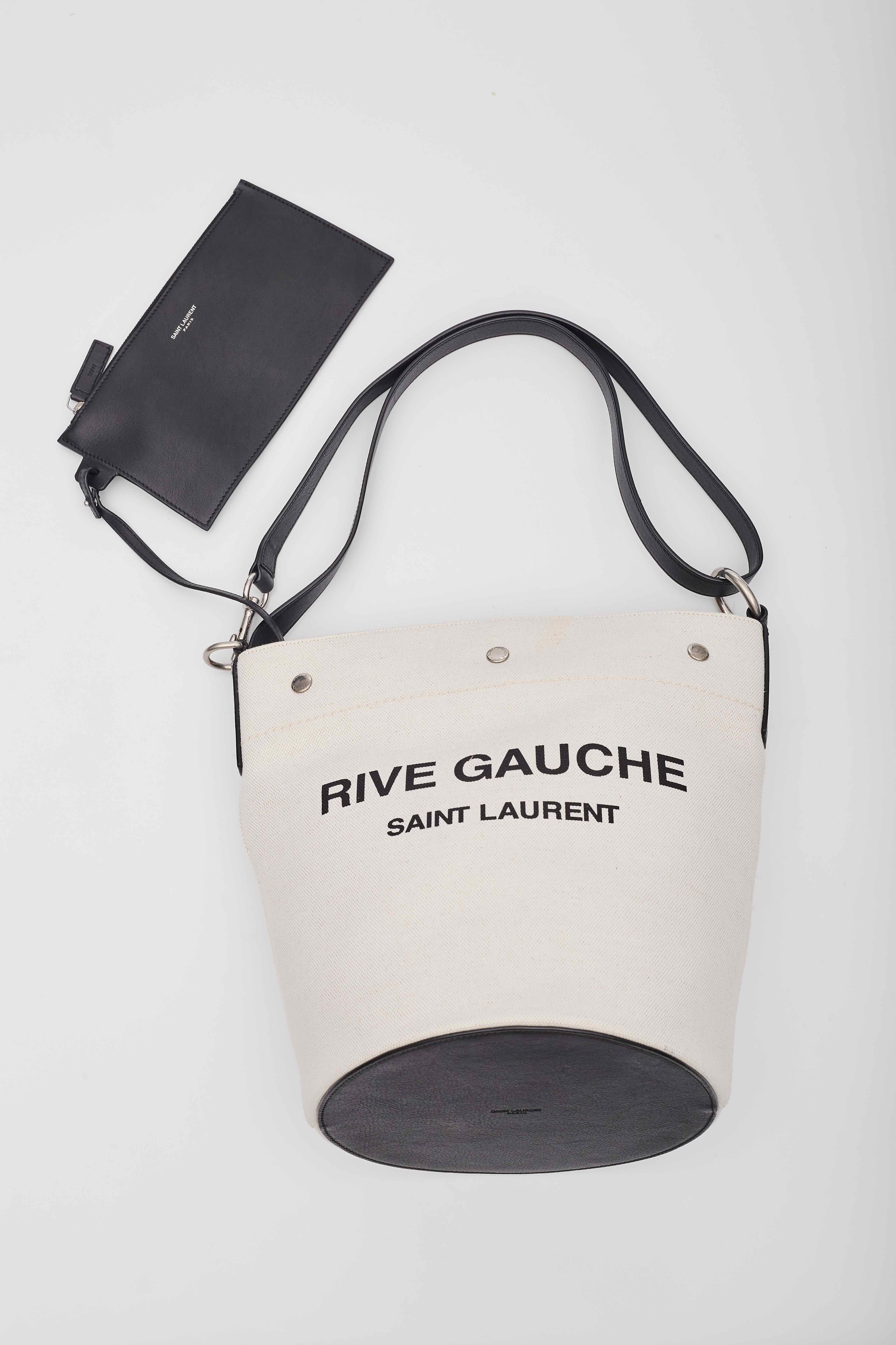 Saint Laurent Rive Gauche Tuscany White Linen Bucket Bag For Sale 1