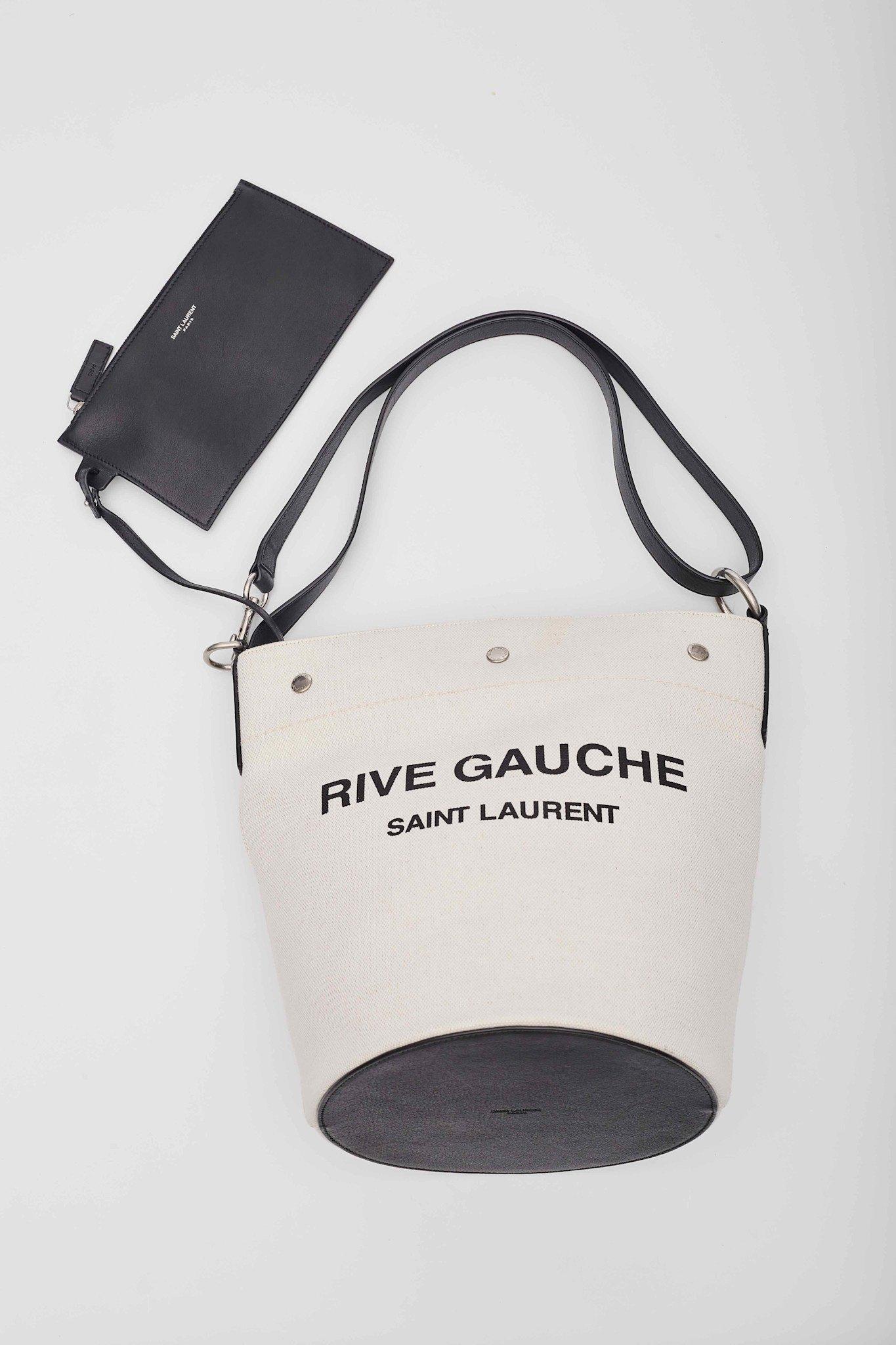 Saint Laurent Rive Gauche Tuscany White Linen Bucket Bag For Sale 2