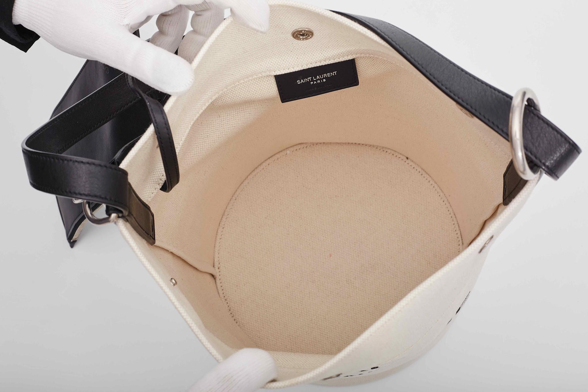 Saint Laurent Rive Gauche Tuscany White Linen Bucket Bag For Sale 4
