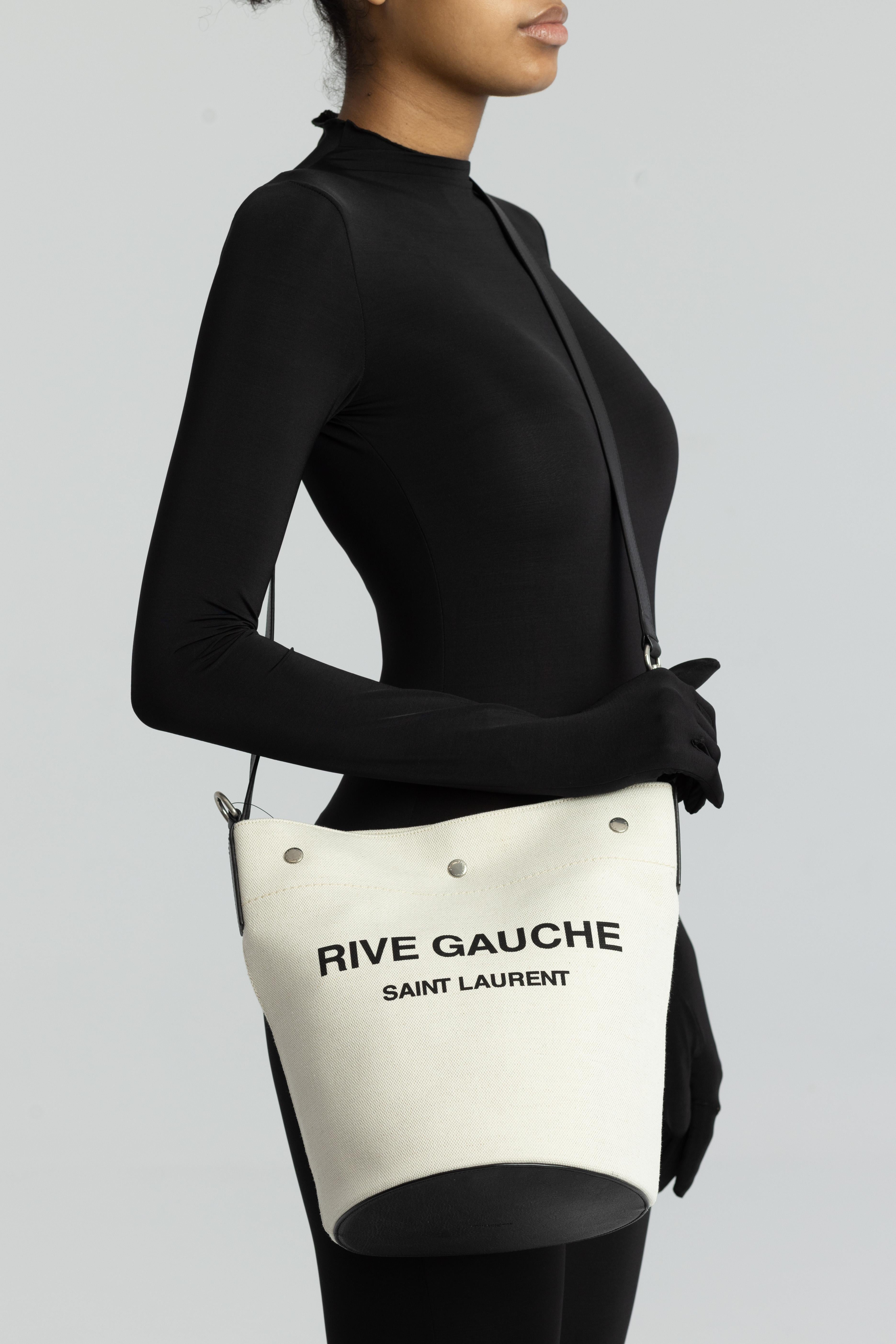 Saint Laurent Rive Gauche Tuscany White Linen Bucket Bag For Sale 5