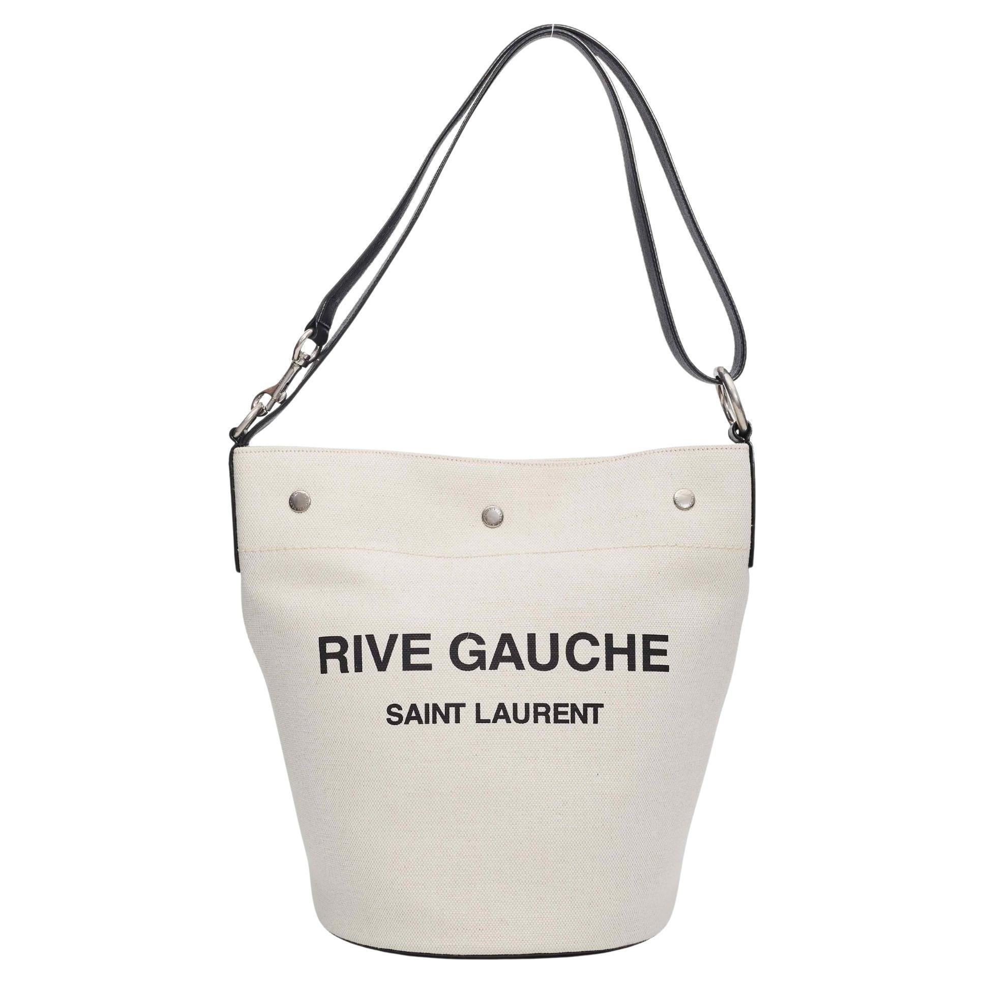 Saint Laurent Rive Gauche Tuscany White Linen Bucket Bag For Sale