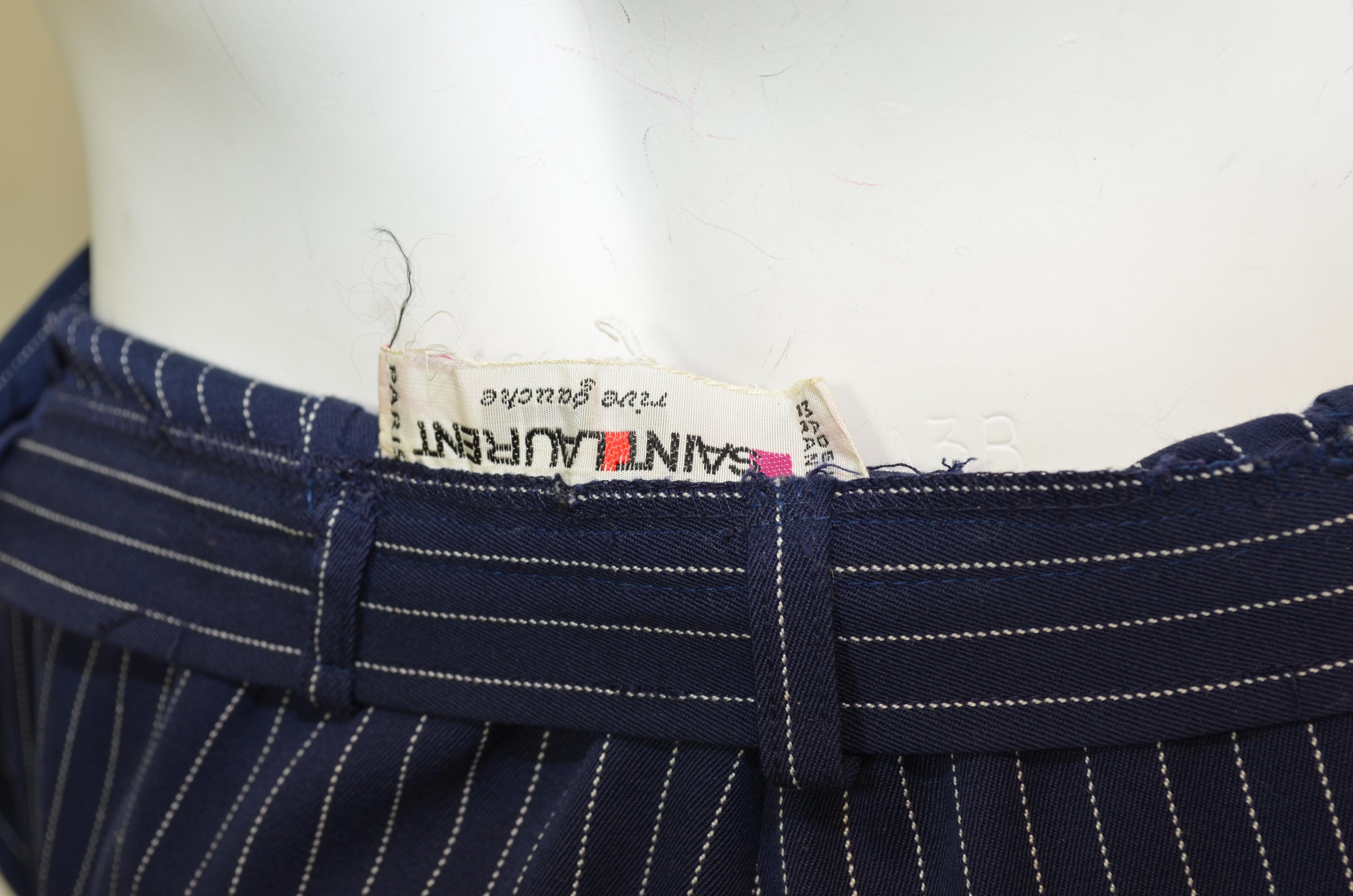 Saint Laurent Rive Gauche Vintage Navy Pinstripe Pant + Jacket Suit Set 3