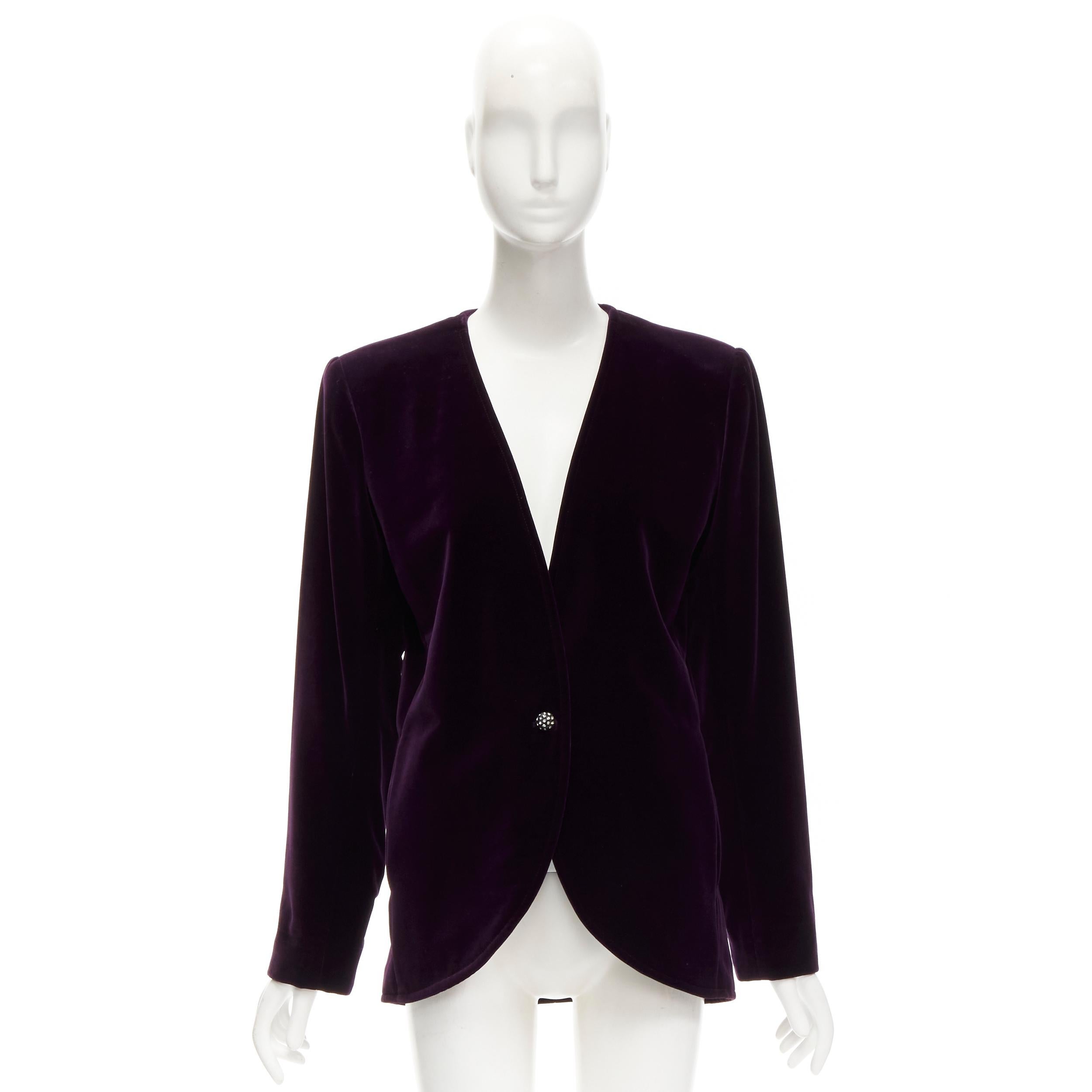 SAINT LAURENT Rive Gauche Vintage purple velvet crystal button blazer FR40 L 10