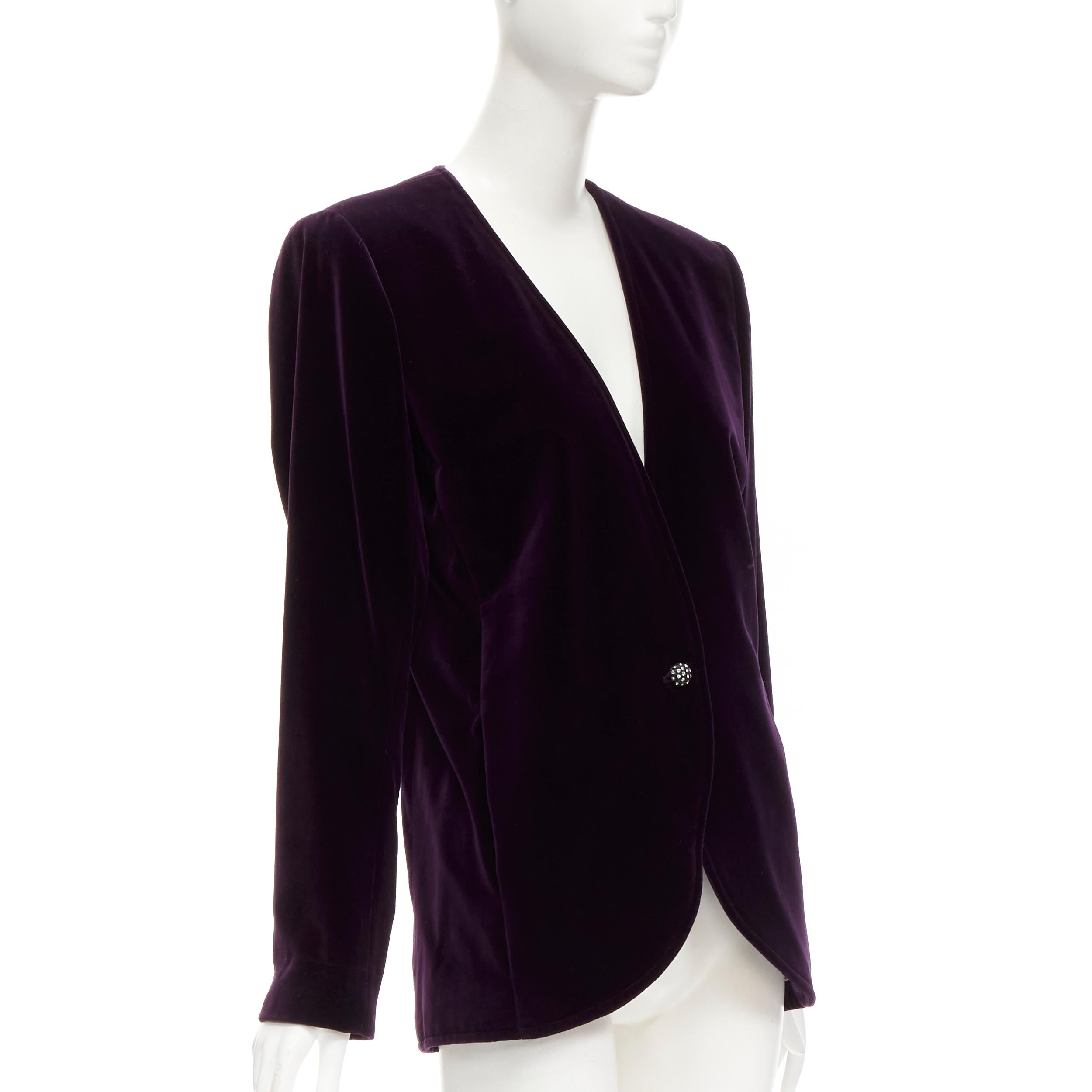 Women's SAINT LAURENT Rive Gauche Vintage purple velvet crystal button blazer FR40 L