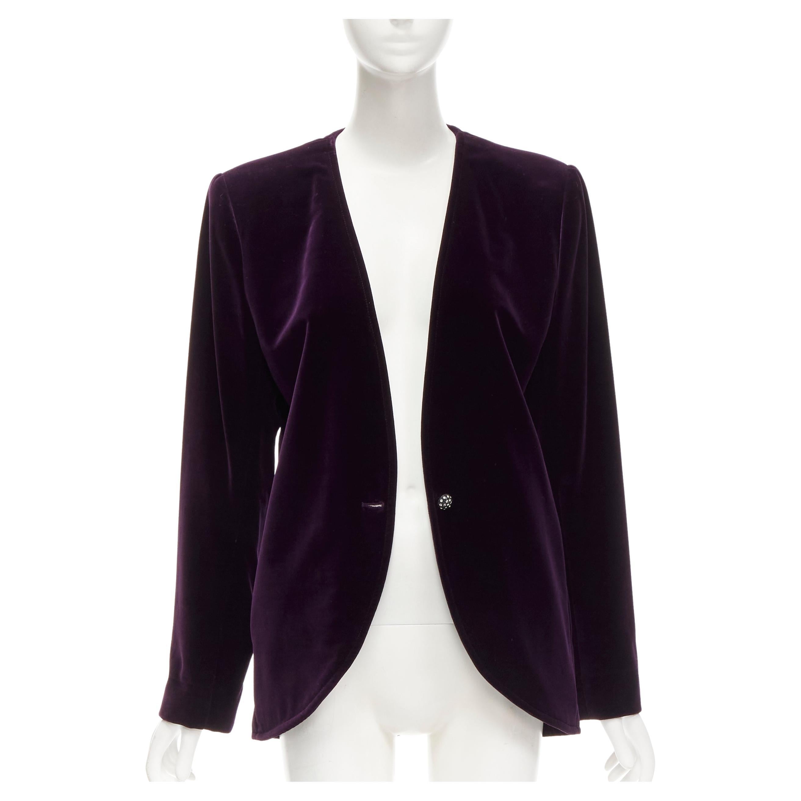 SAINT LAURENT Rive Gauche Vintage purple velvet crystal button blazer FR40 L