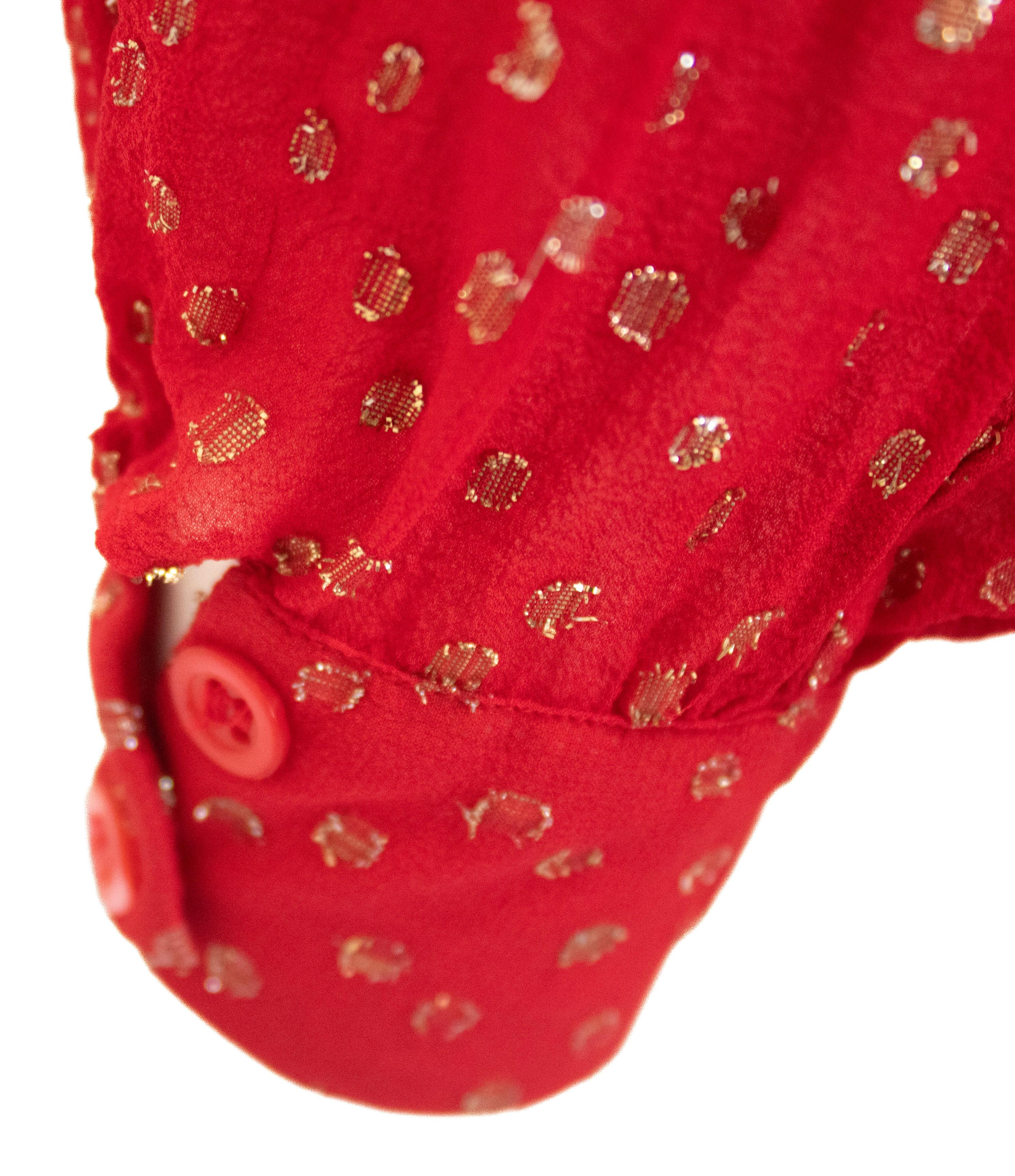 Saint Laurent Rive Gauche Vintage, camicetta in seta con colletto a balze e pois svizzeri, vintage. in vendita 2