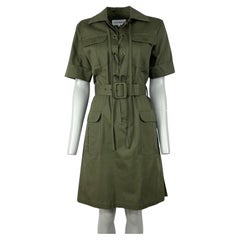 Vintage SAINT LAURENT Robe iconique saharienne safari en gabardine de coton kaki