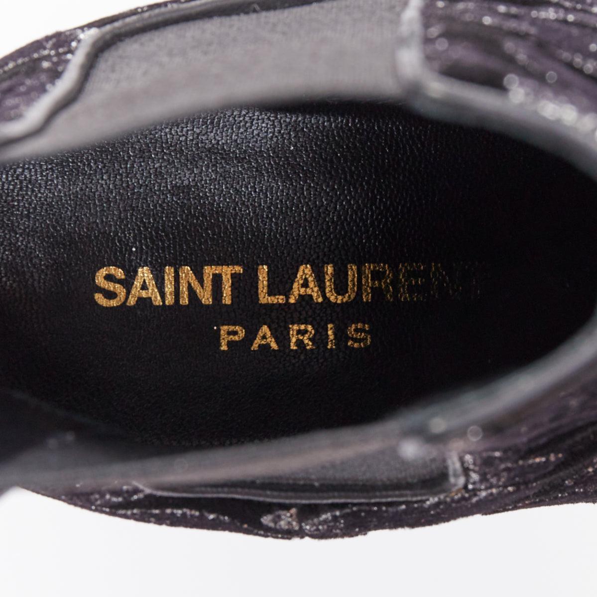 SAINT LAURENT Rock Leopard grey glitter leopard print velvet chelsea boots EU36 For Sale 6