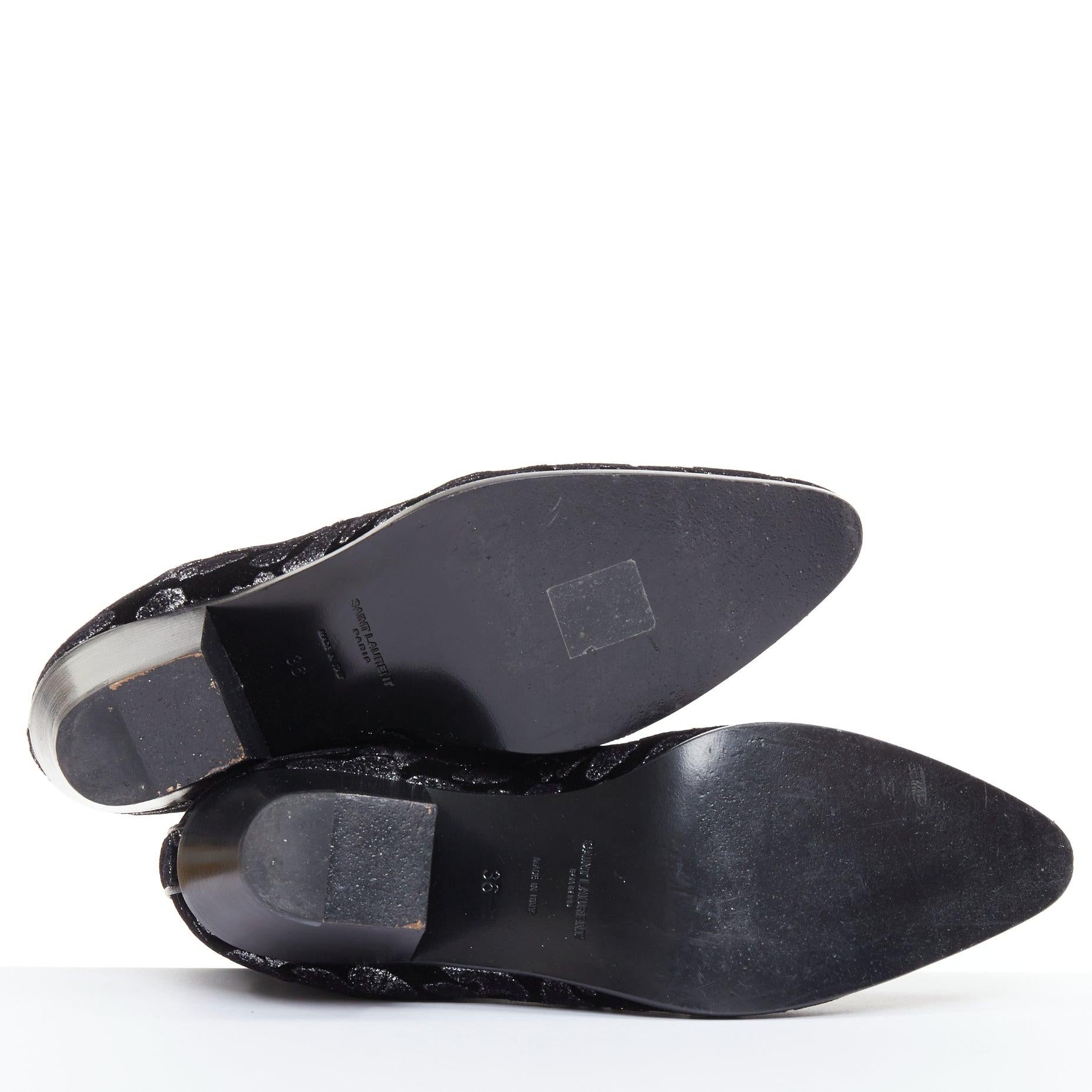 SAINT LAURENT Rock Leopard grey glitter leopard print velvet chelsea boots EU36 For Sale 7