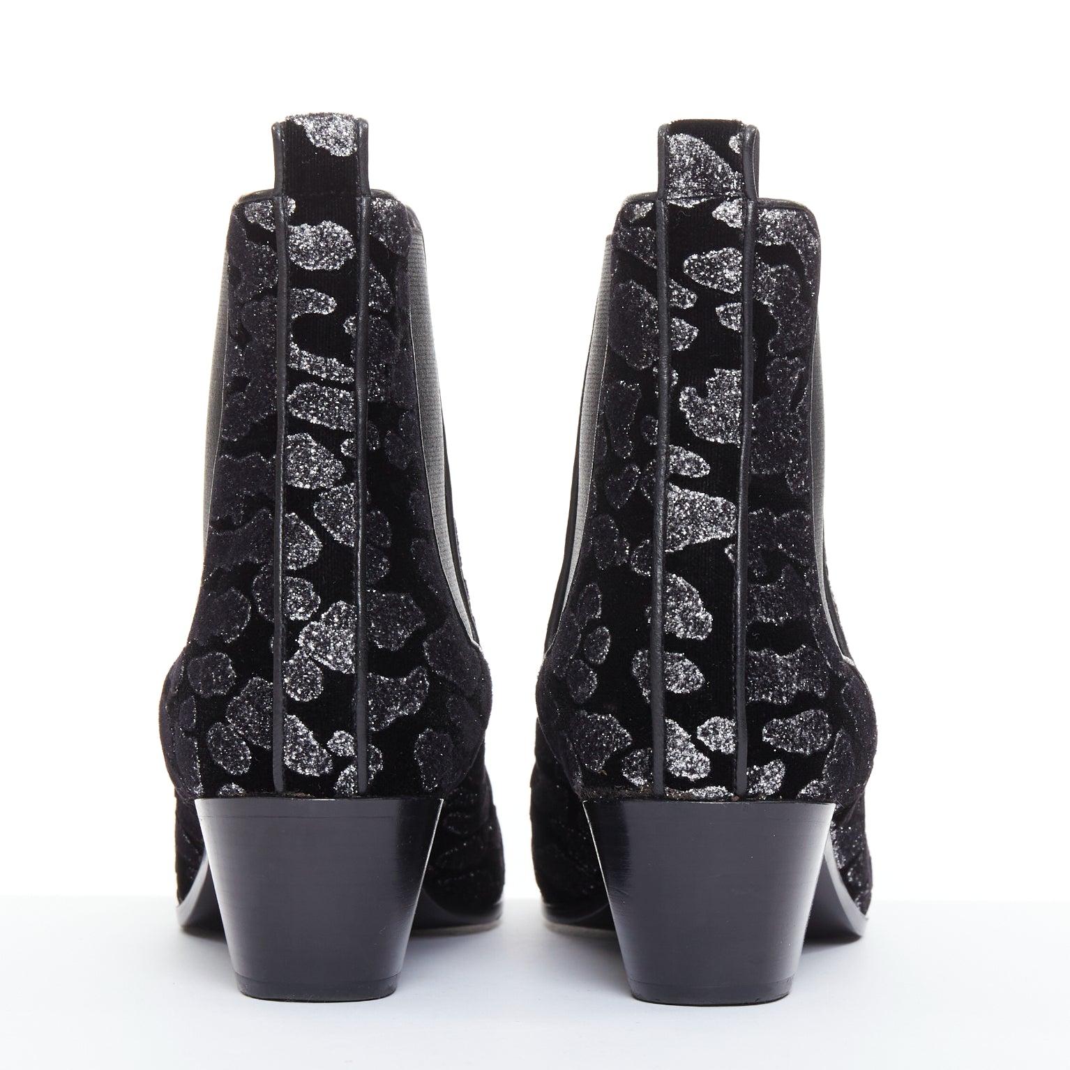 SAINT LAURENT Rock Leopard grey glitter leopard print velvet chelsea boots EU36 For Sale 1