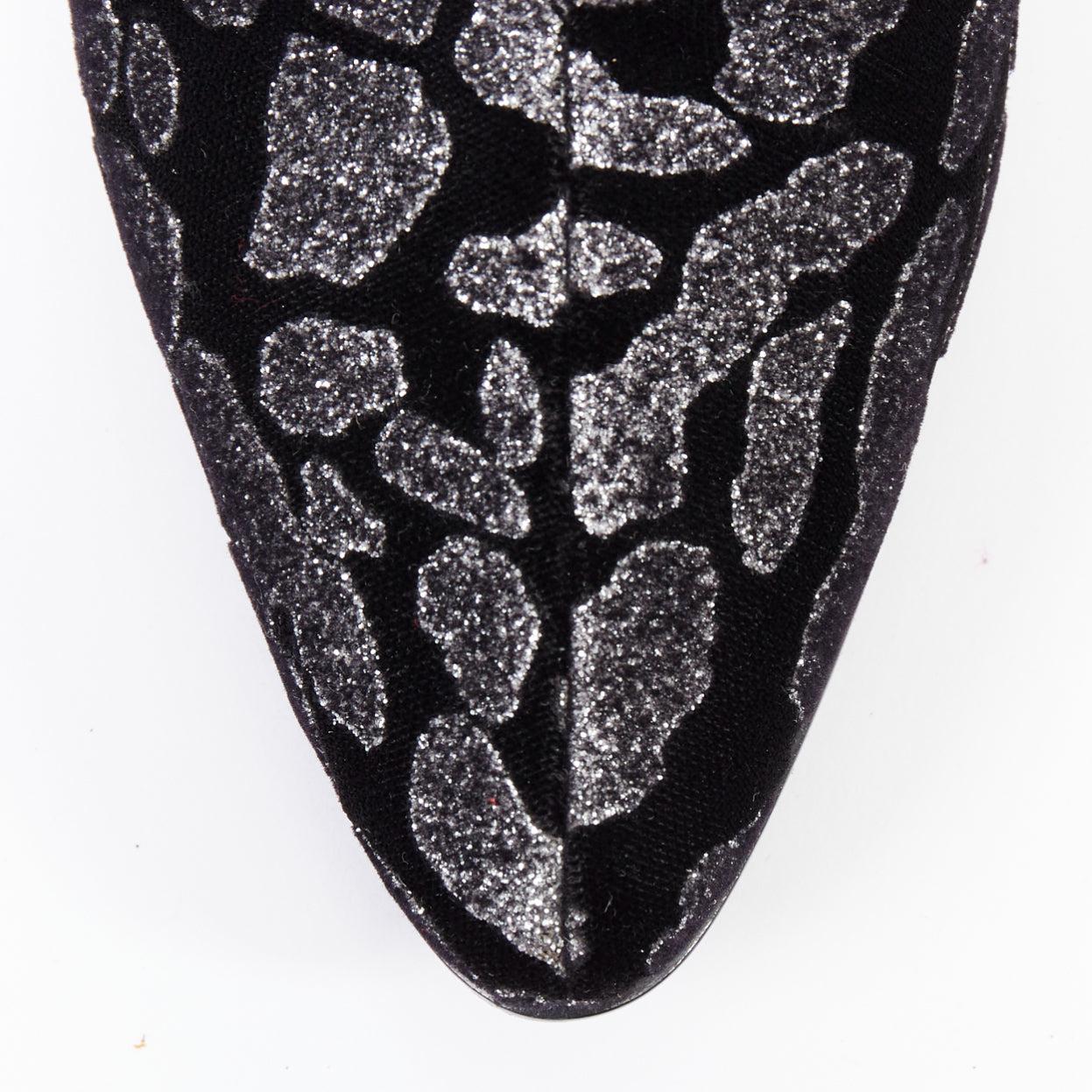 SAINT LAURENT Rock Leopard grey glitter leopard print velvet chelsea boots EU36 For Sale 2
