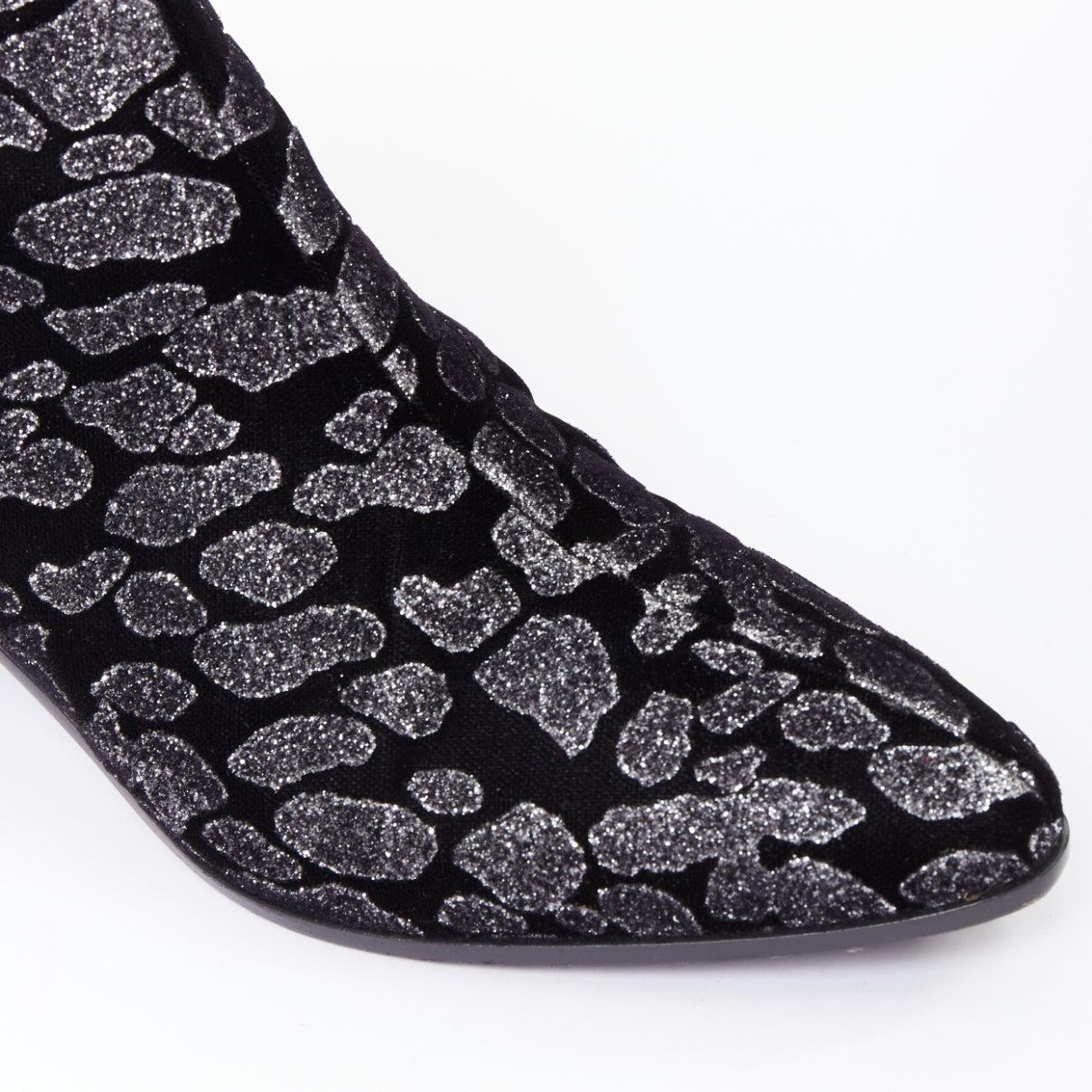 SAINT LAURENT Rock Leopard grey glitter leopard print velvet chelsea boots EU36 For Sale 3