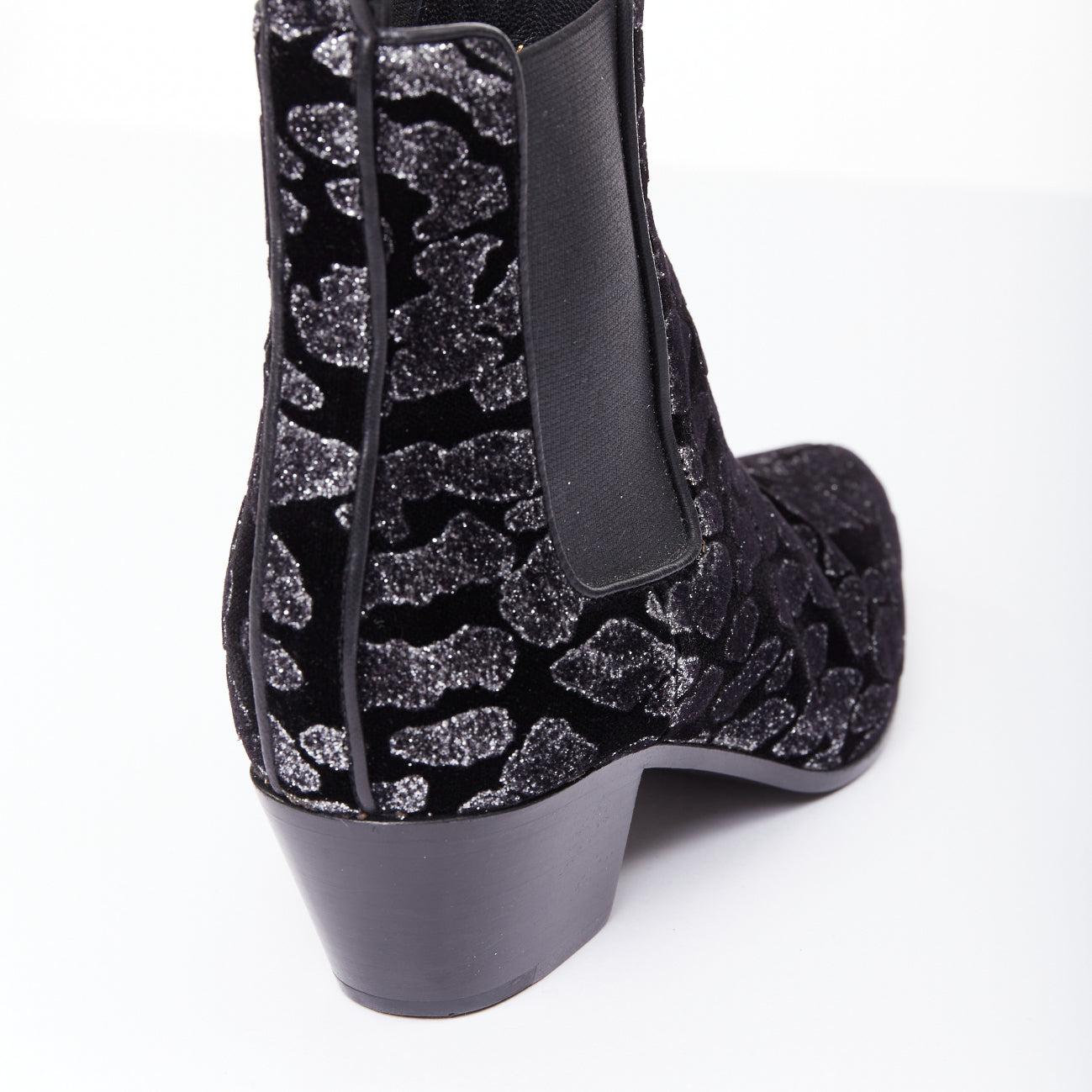 SAINT LAURENT Rock Leopard grey glitter leopard print velvet chelsea boots EU36 For Sale 4