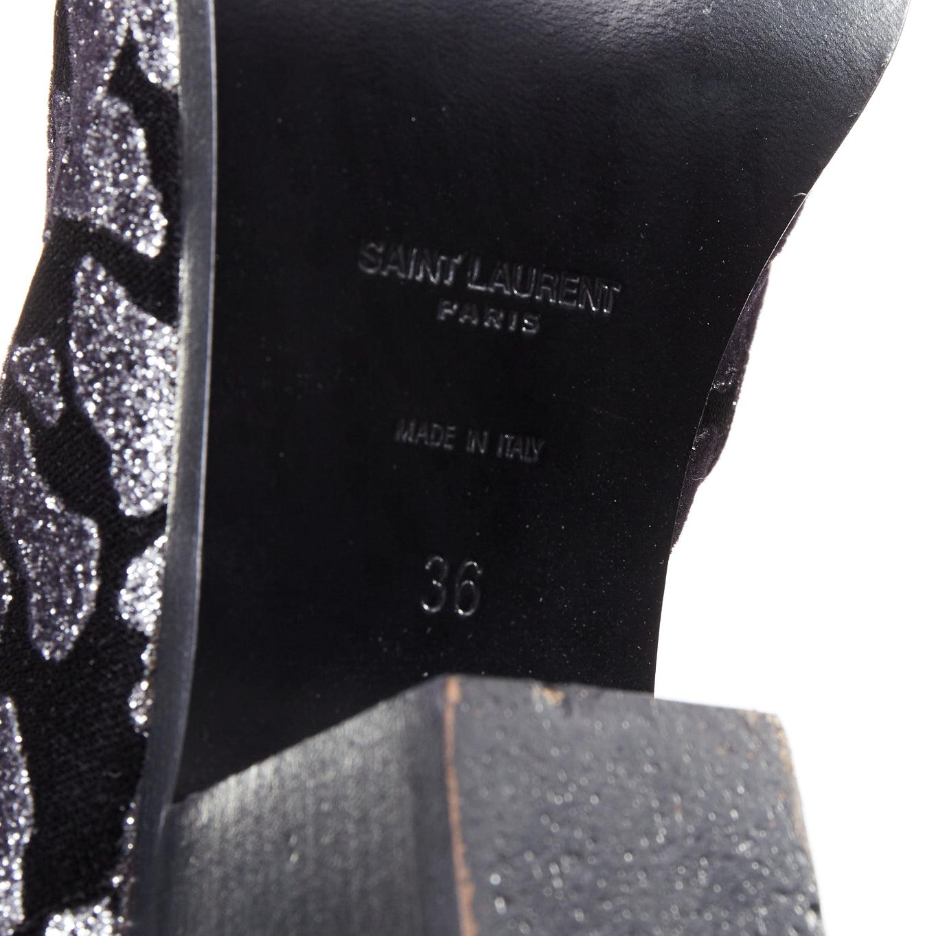 SAINT LAURENT Rock Leopard grey glitter leopard print velvet chelsea boots EU36 For Sale 5
