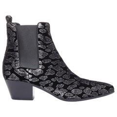 SAINT LAURENT Rock Leopard grigio glitterato stampa leopardo stivali in velluto EU36