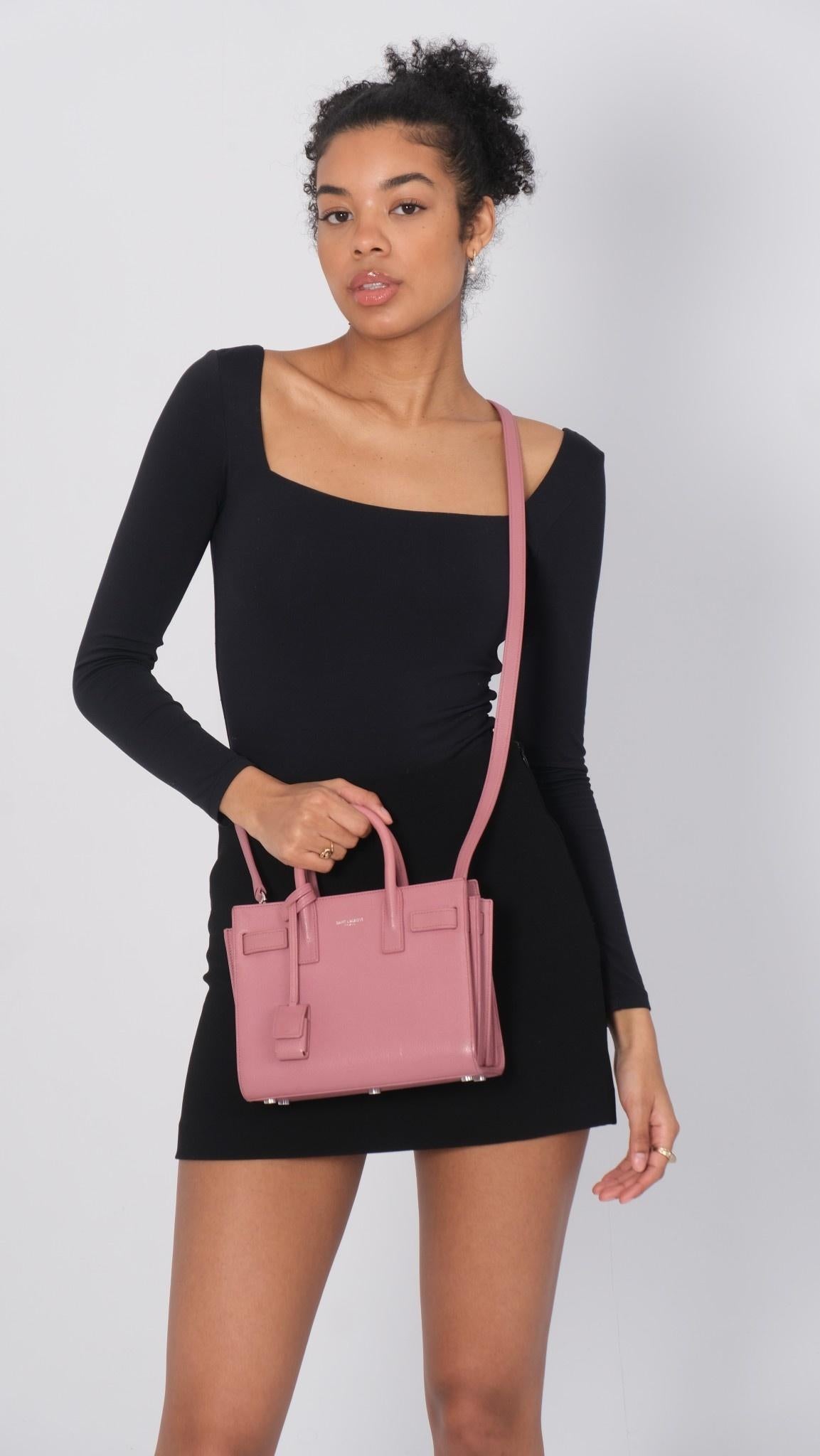 Saint Laurent Rose Dark Calfskin Nano Sac De Jour Tote Bag For Sale 6