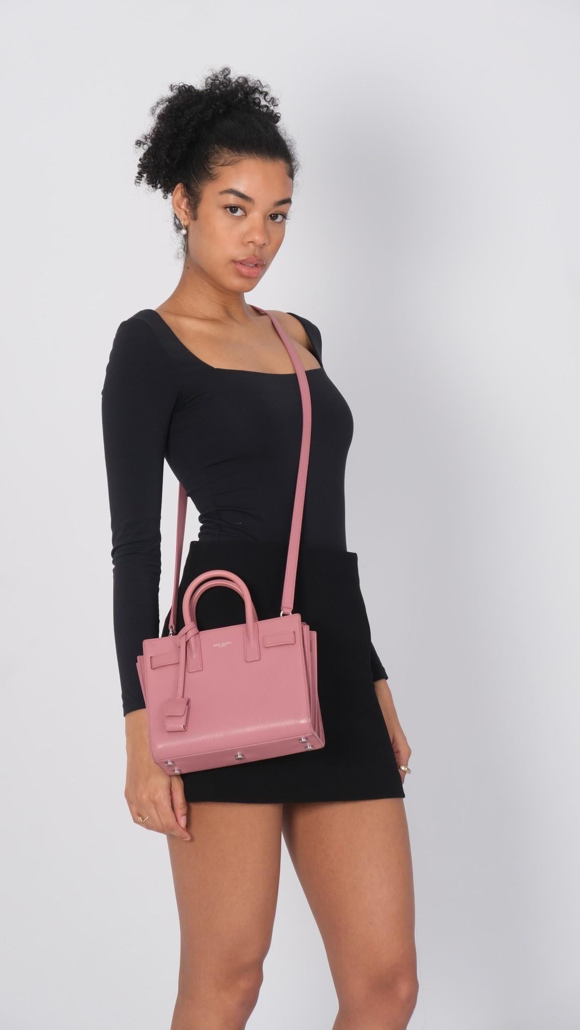 Pink Saint Laurent Rose Dark Calfskin Nano Sac De Jour Tote Bag For Sale
