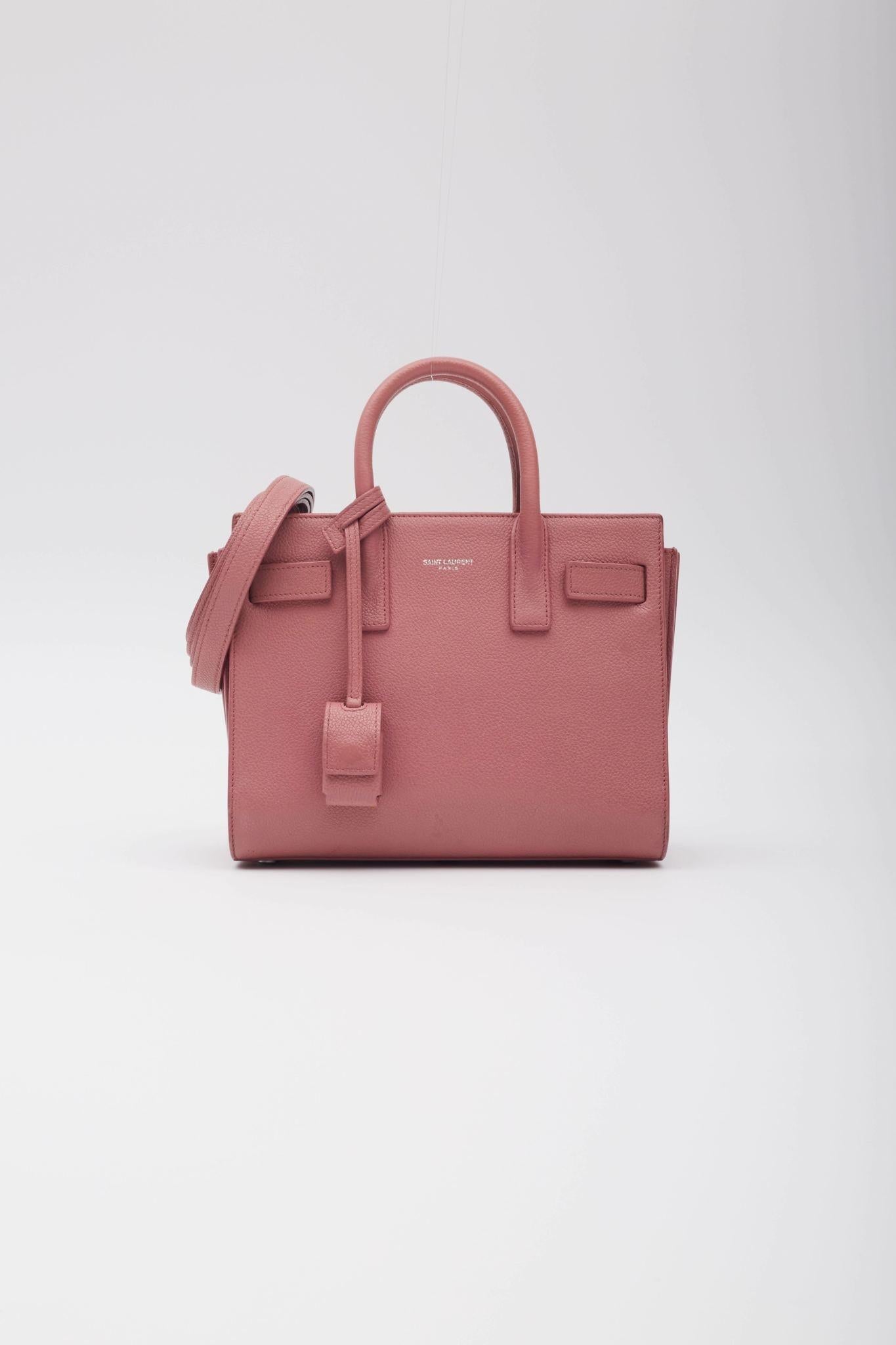 Saint Laurent Rose Dark Calfskin Nano Sac De Jour Tote Bag In Excellent Condition For Sale In Montreal, Quebec