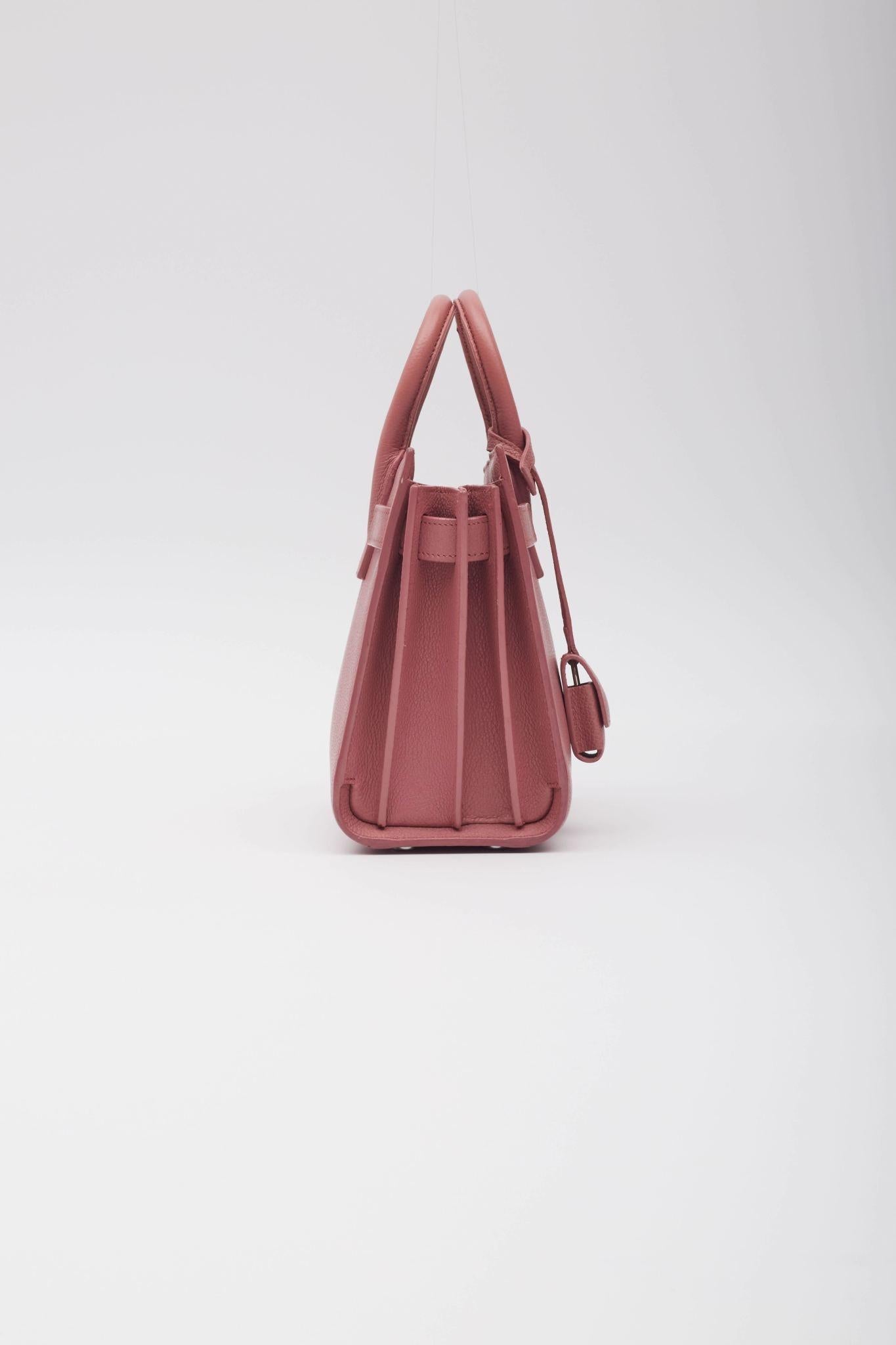 Saint Laurent Rose Dark Calfskin Nano Sac De Jour Tote Bag For Sale 1