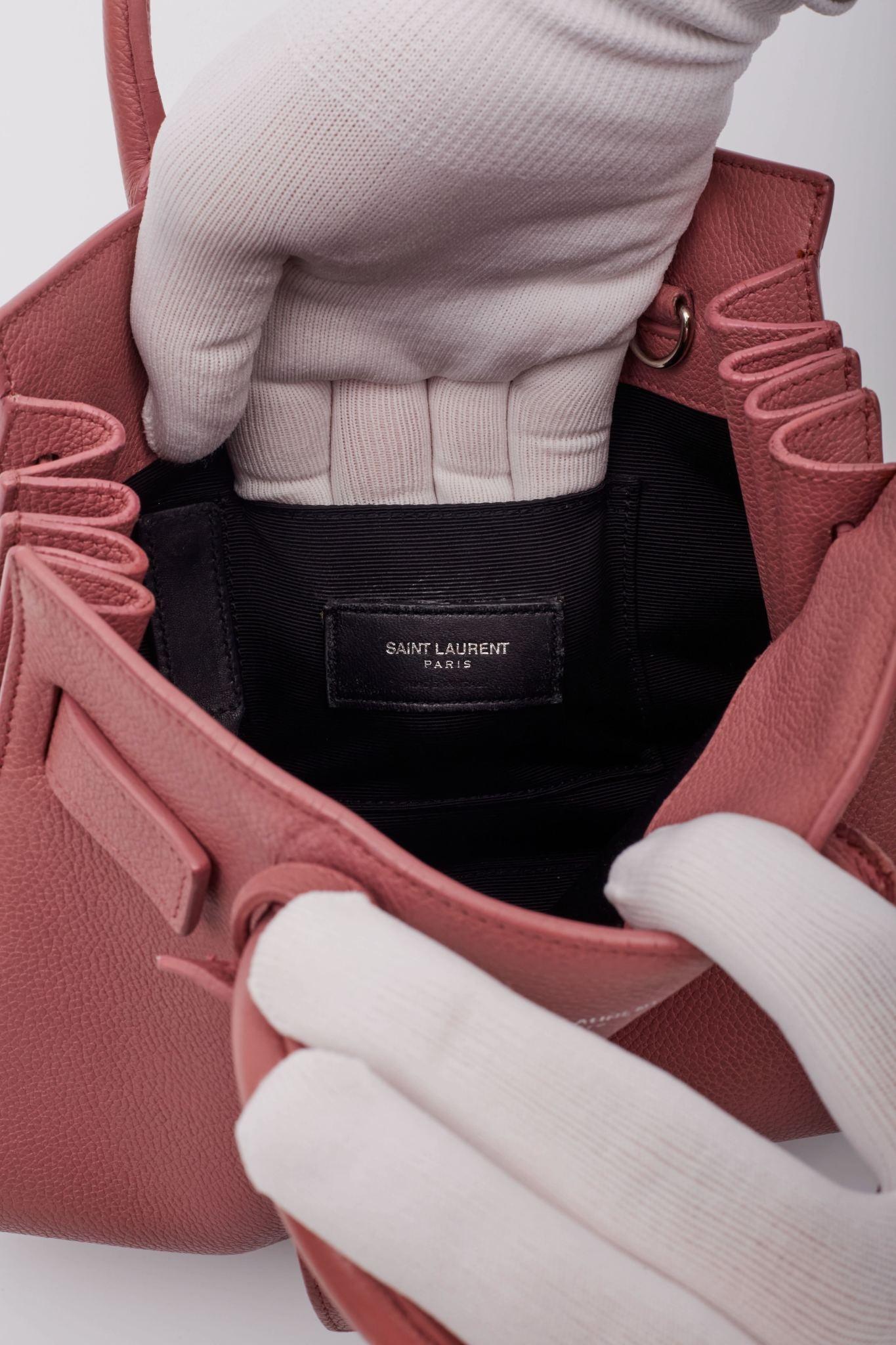 Saint Laurent Rose Dark Calfskin Nano Sac De Jour Tote Bag For Sale 4