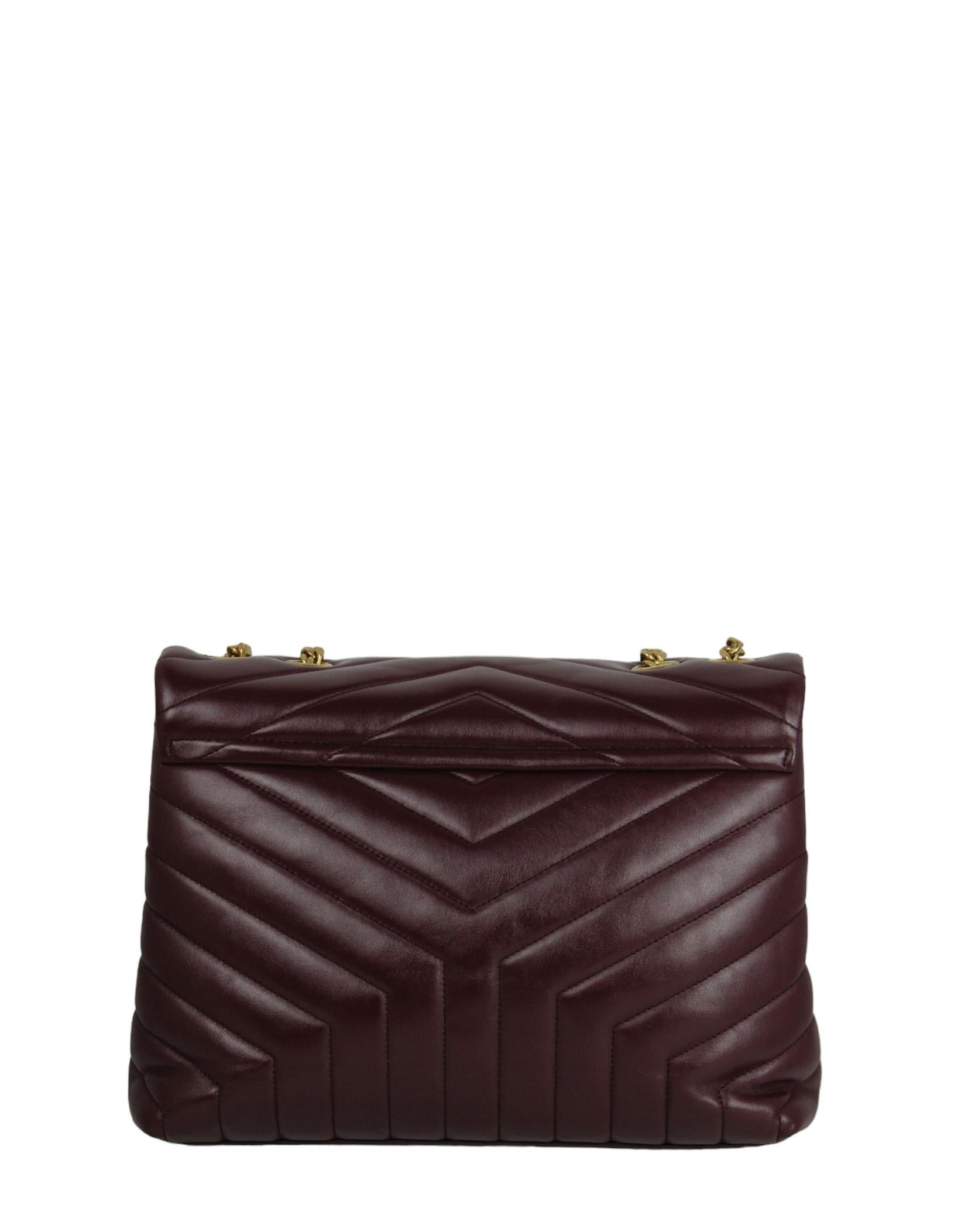 Saint Laurent Burgundy Rouge Legion Calfskin Small Loulou Chain Shoulder Bag

Made In: Italy
Color: Rouge Legion
Hardware: Goldtone
Materials: Calfskin leather, metal
Lining: Black textile 
Closure/Opening: Flap top with magnetic closure
Exterior
