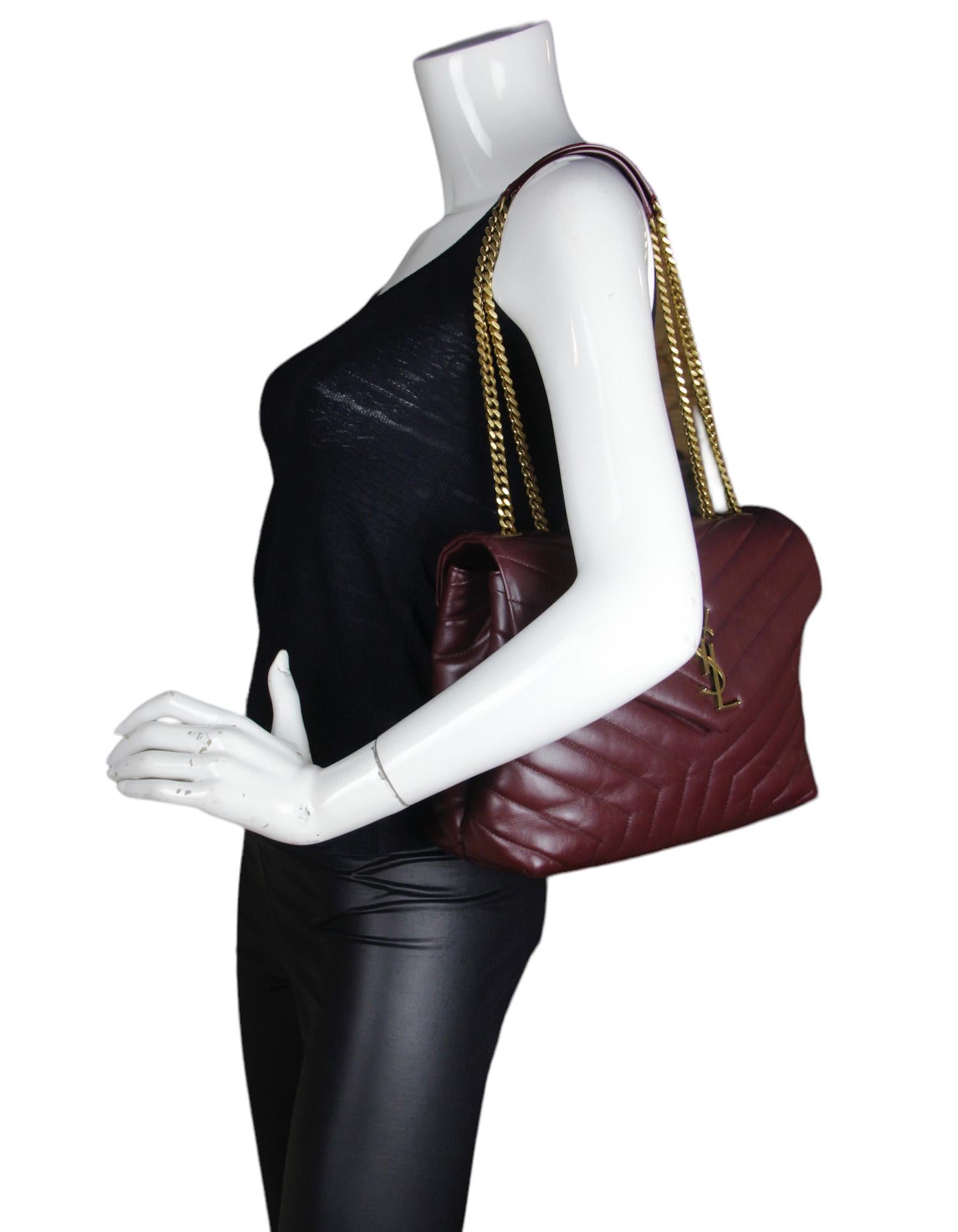 Saint Laurent Rouge Legion Calfskin Y Small Loulou Chain Shoulder Bag In Excellent Condition For Sale In New York, NY
