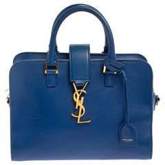 Saint Laurent Royal Blue Leather Baby Monogram Cabas Tote