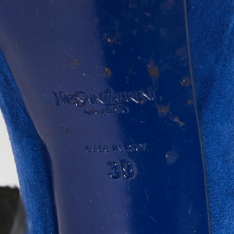 Saint Laurent Royal Blue Suede Palais Platform Pumps Size 39 For Sale 2
