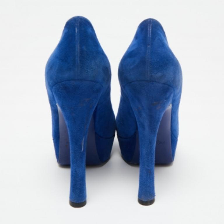 Saint Laurent Royal Blue Suede Palais Platform Pumps Size 39 For Sale 3