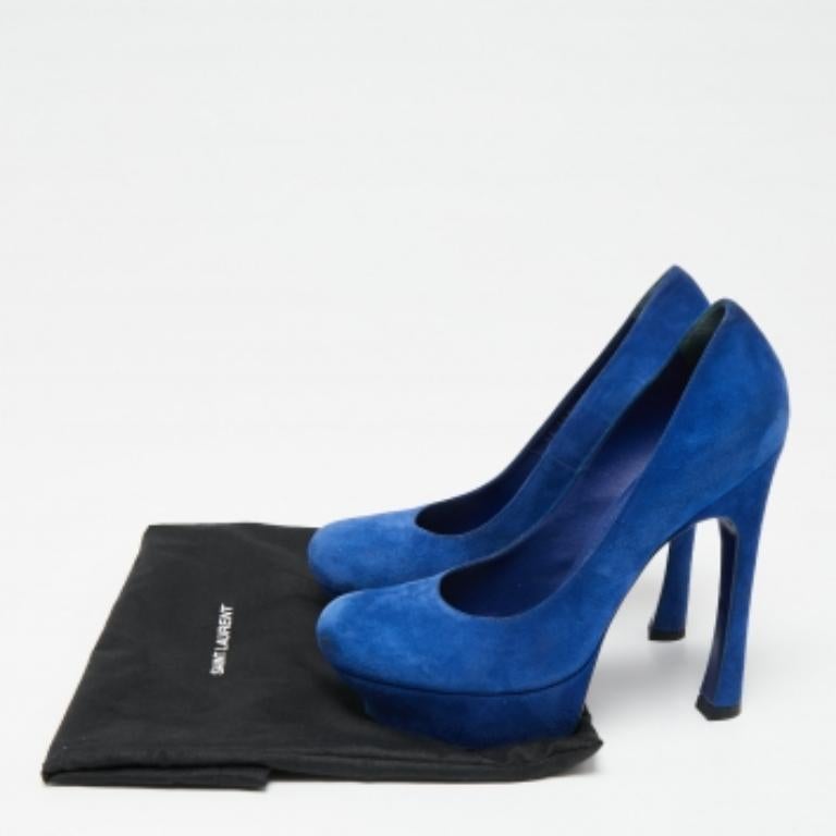 Saint Laurent Royal Blue Suede Palais Platform Pumps Size 39 For Sale 5
