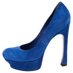 Saint Laurent Royal Blue Suede Palais Platform Pumps Size 39