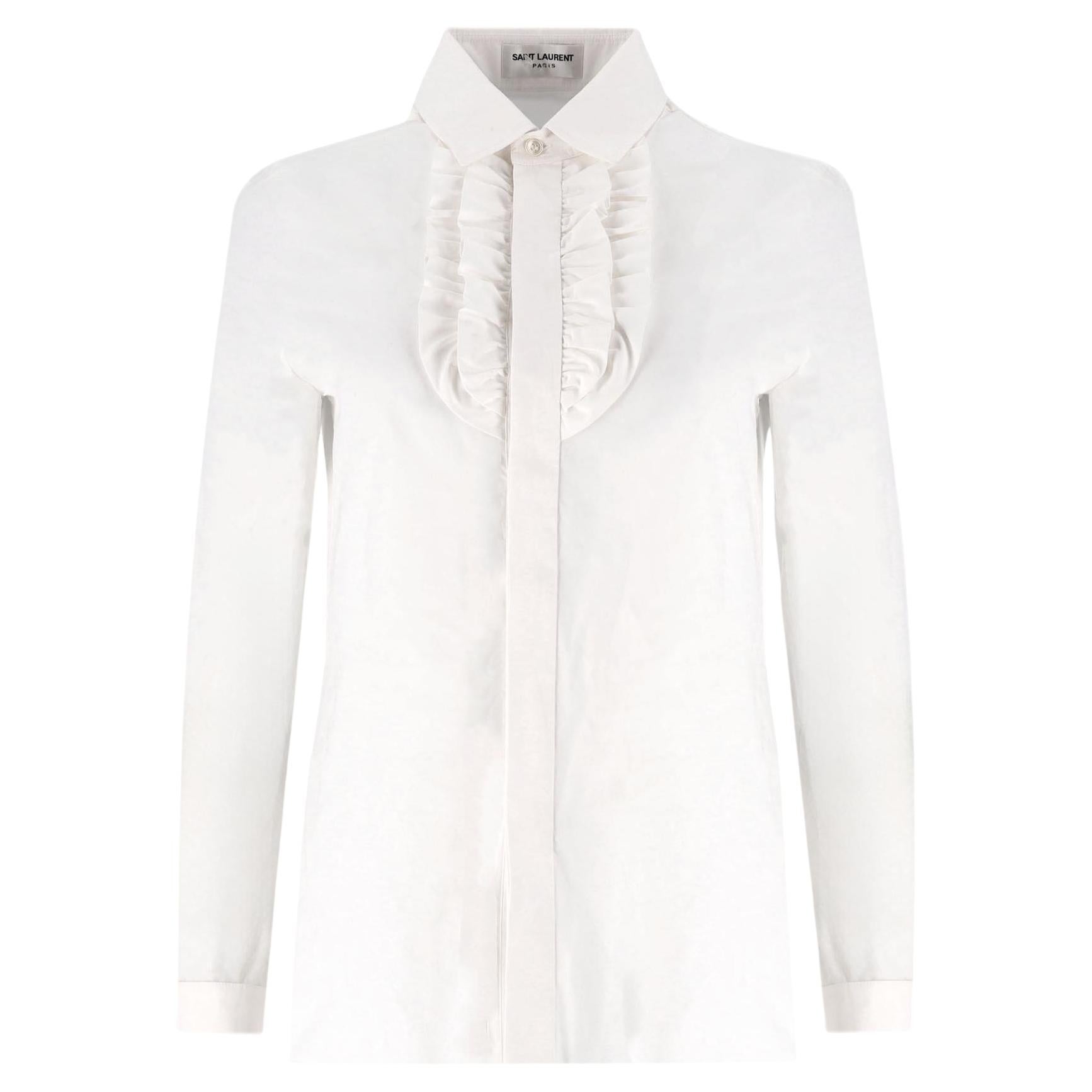 Camicia in cotone con pettorina increspata di Saint Laurent in vendita