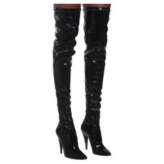 SAINT LAURENT Runway 110 Aylah Over-The-Knee Vinyl Boots Size 40 patent leather