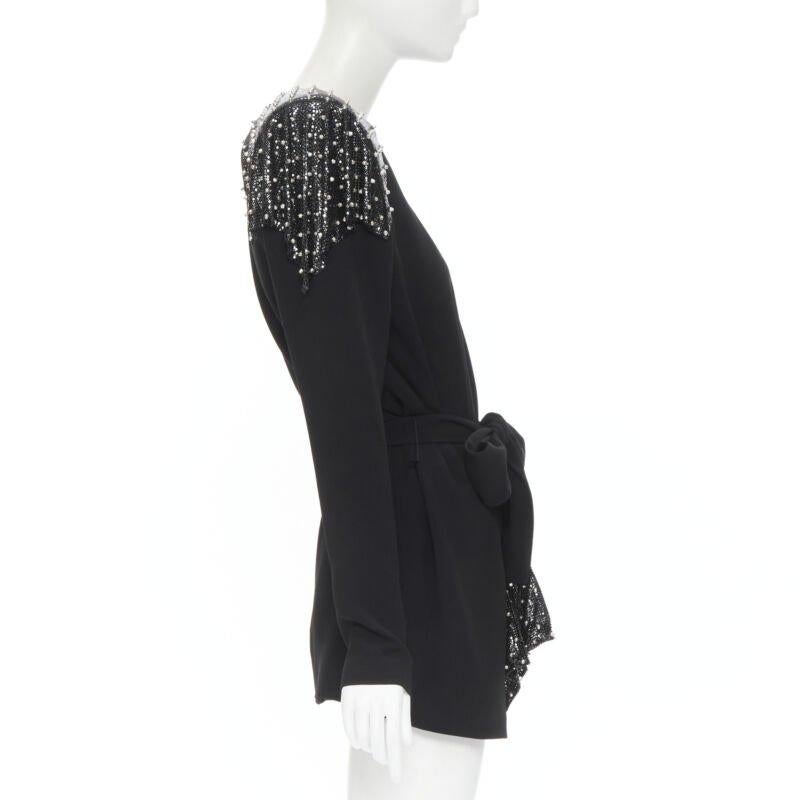 De las mujeres SAINT LAURENT Vestido con cinturón y hombreras de cota de malla negro FR38 S en venta