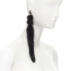 SAINT LAURENT Runway black mink fur tassel pierced statement earring