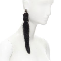 SAINT LAURENT Runway black mink fur tassel pierced statement earring