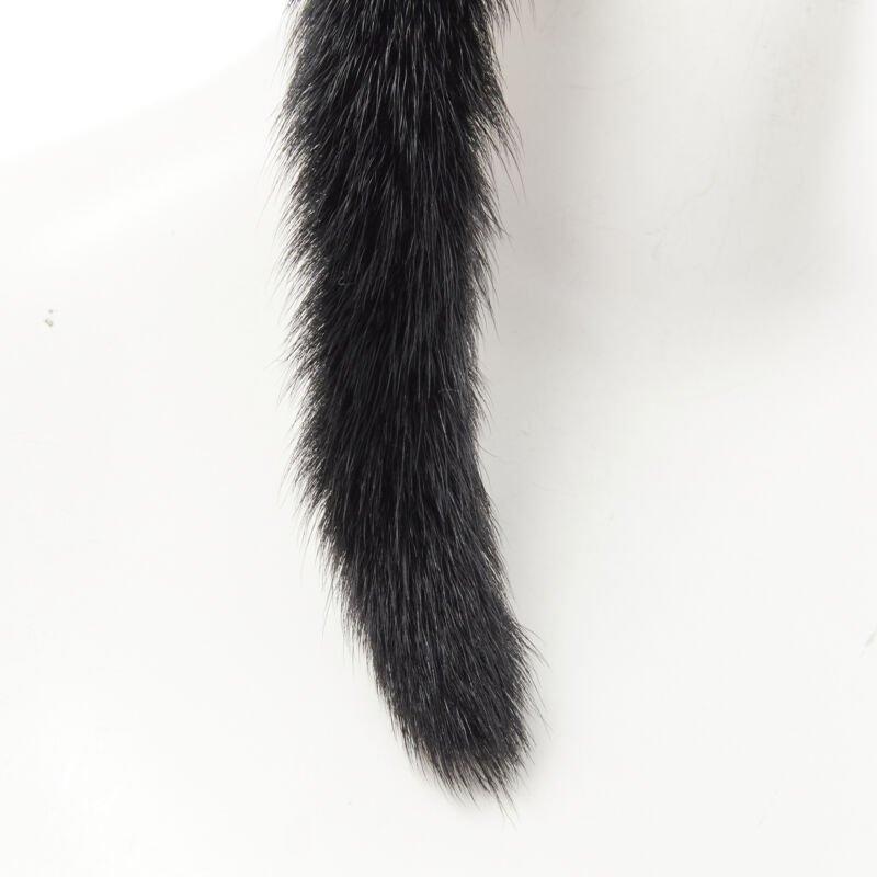 SAINT LAURENT Runway black mink fur tassel pierced statement earring 3