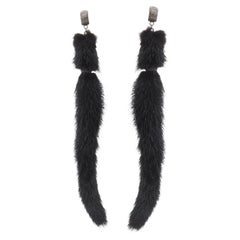 SAINT LAURENT Runway black mink fur tassel pierced statement earring