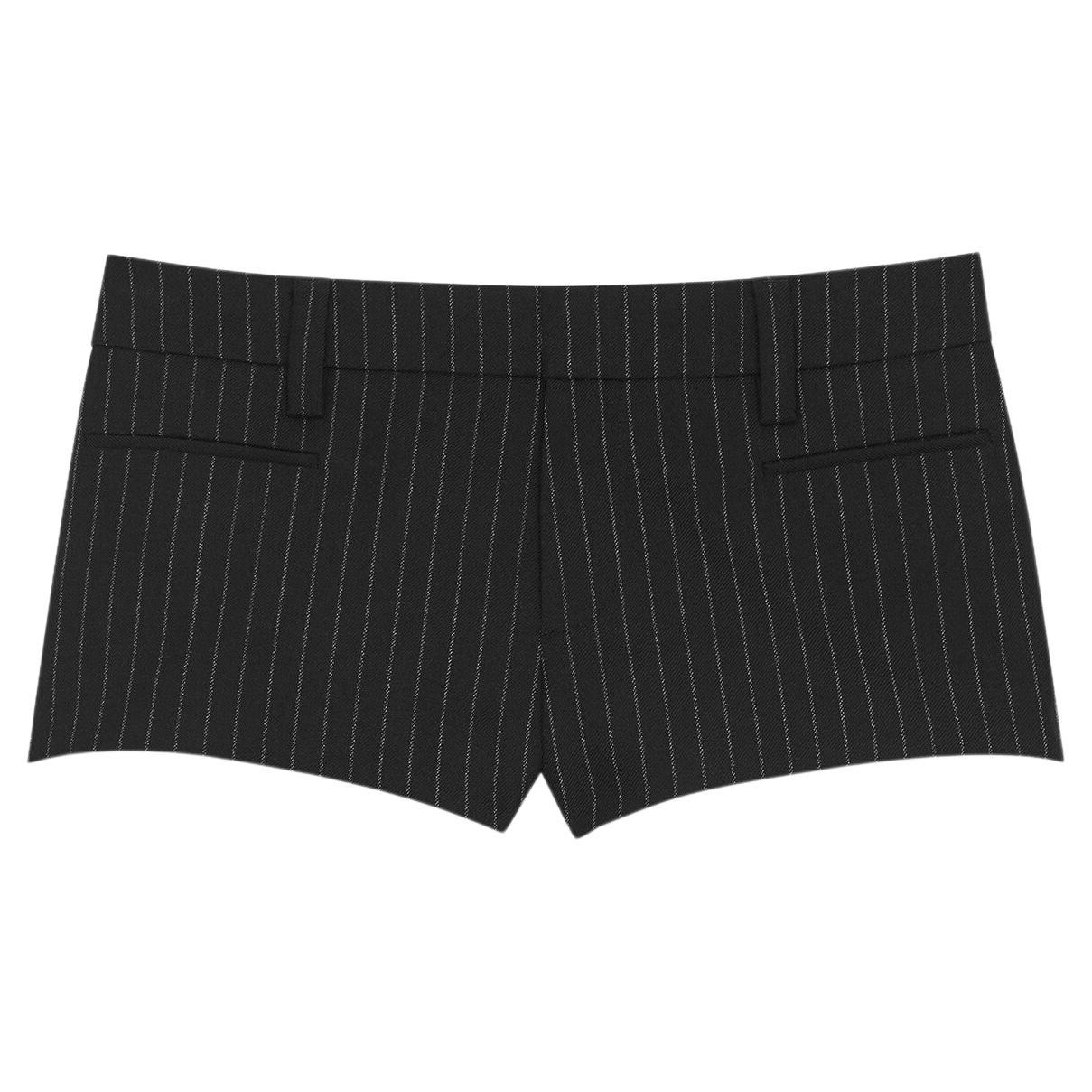 Saint Laurent Runway Black Striped Wool Flannel Tailored Mini Shorts Size 36 NWT For Sale